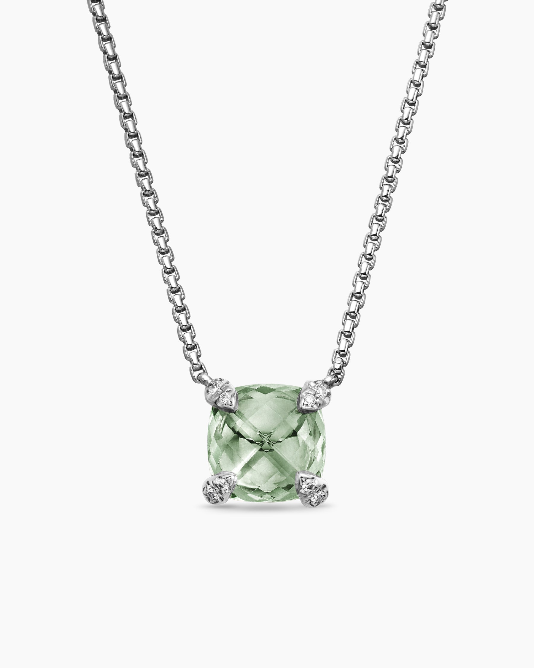 Petite Chatelaine Pendant Necklace in Sterling Silver with Prasiolite and Diamonds, 9mm