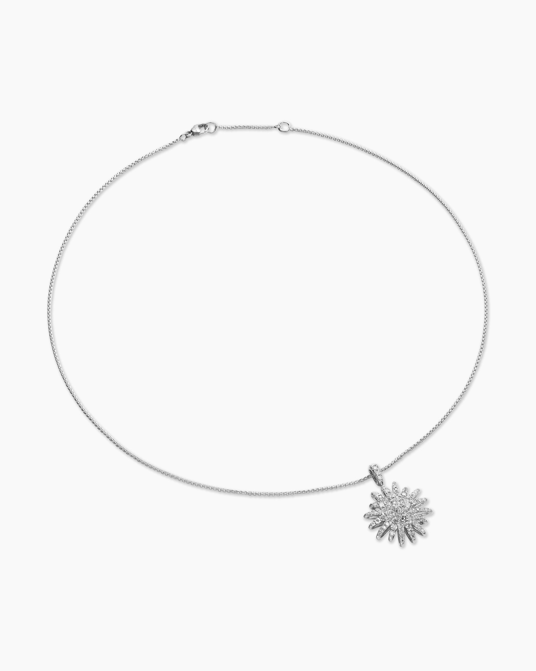 Starburst Pendant Necklace in 18K White Gold with Diamonds, 20mm - Image 3