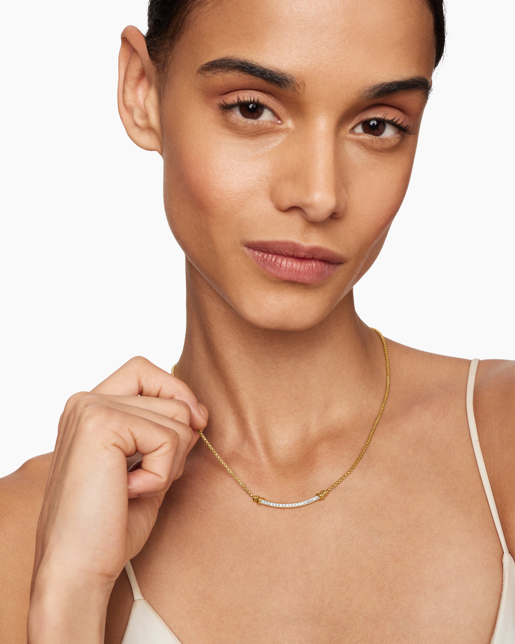 Petite Helena Wrap Station Necklace in 18K Yellow Gold with Diamonds, 29mm - Image 6