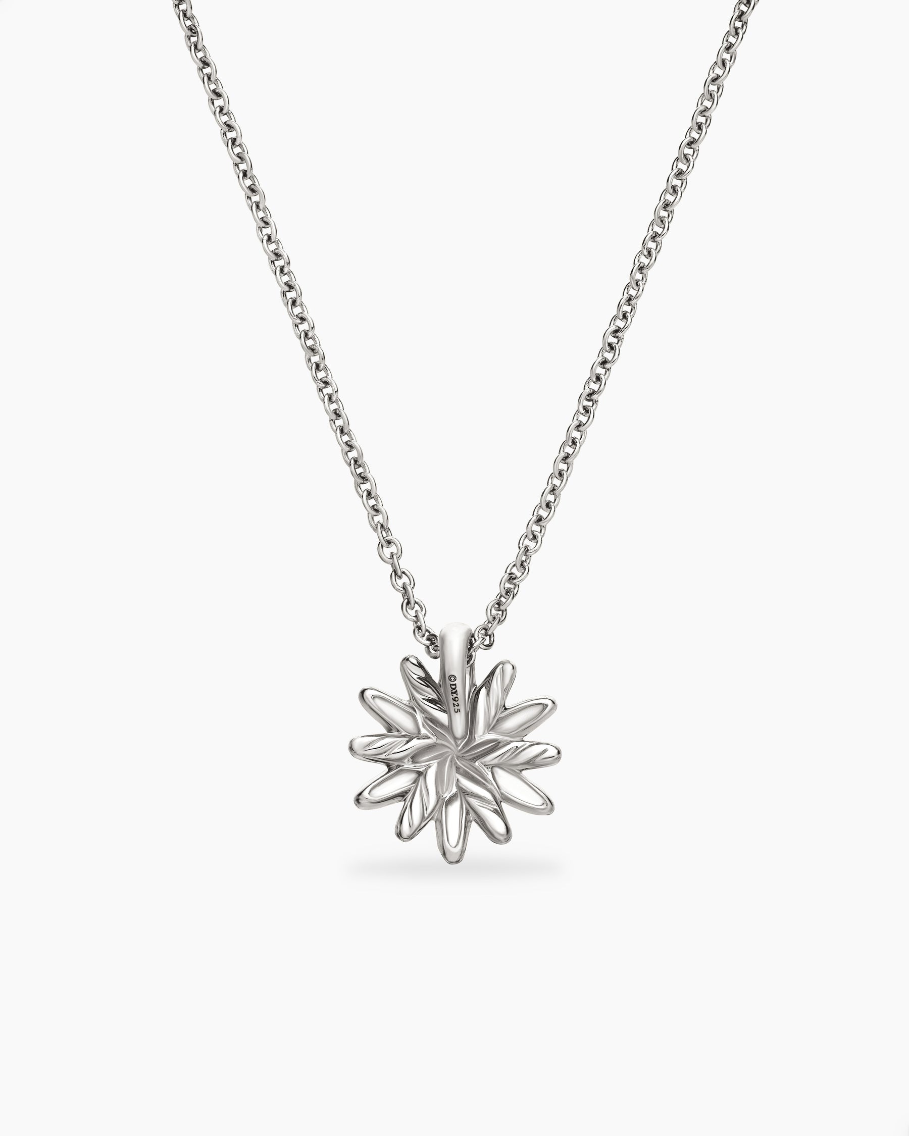 Petite Starburst Pendant Necklace in Sterling Silver with Diamonds, 10.5mm - Image 4