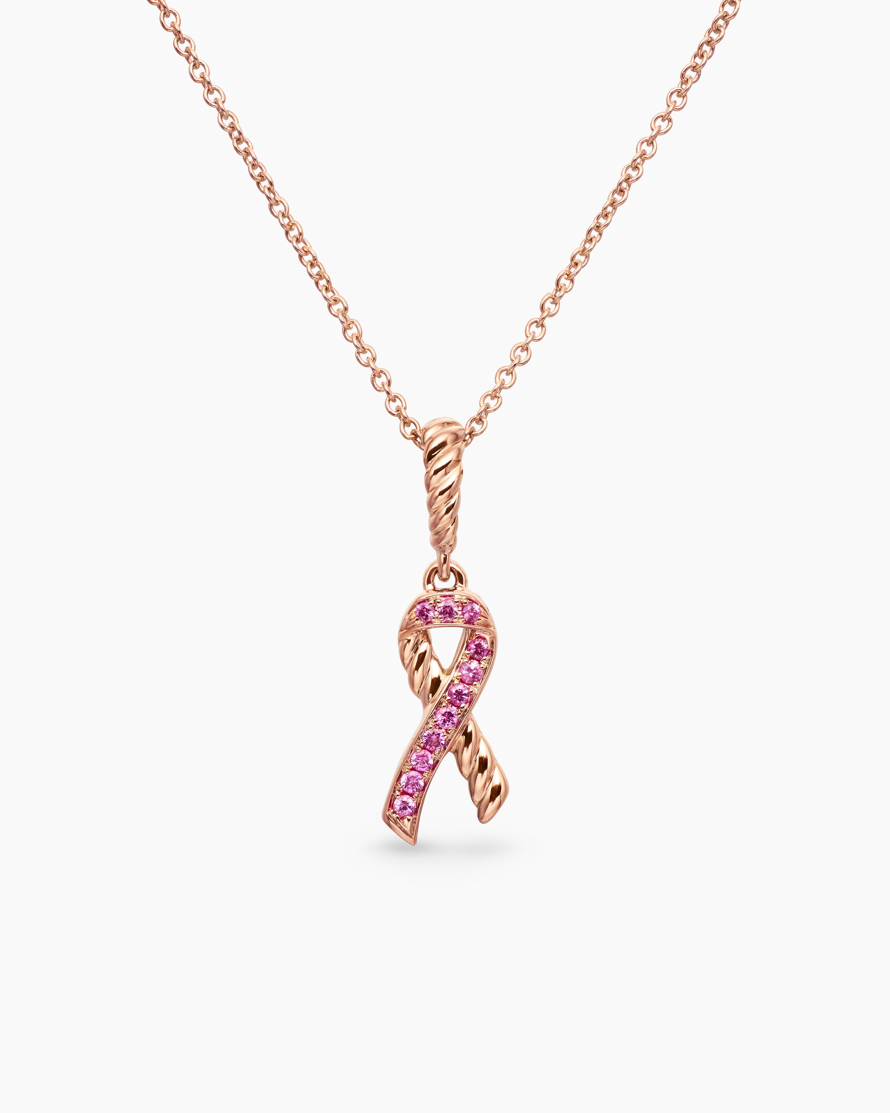 Cable Collectibles Ribbon Necklace in 18K Rose Gold with Pavé Pink Sapphires, 15.7mm