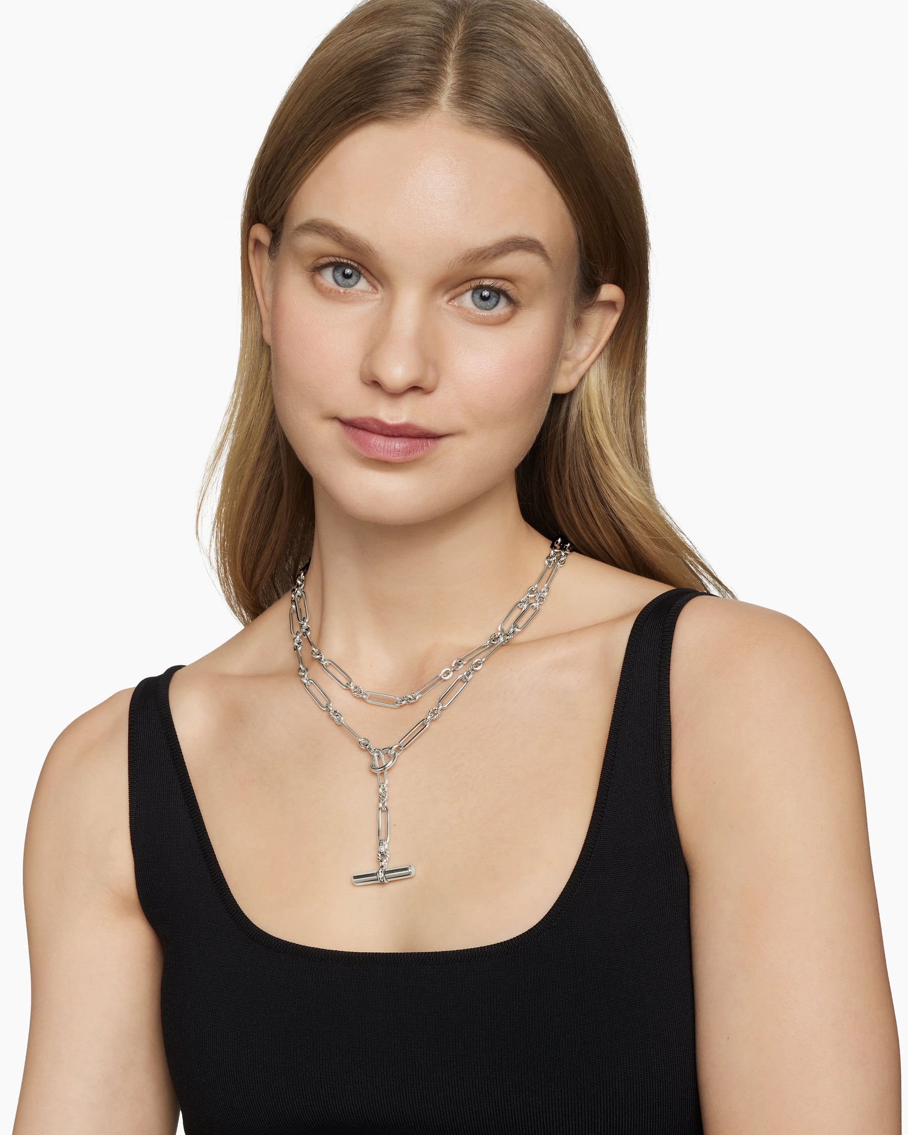 Alternative view of Lexington Y Chain Necklace in Sterling Silver with Diamonds, 6.5mm