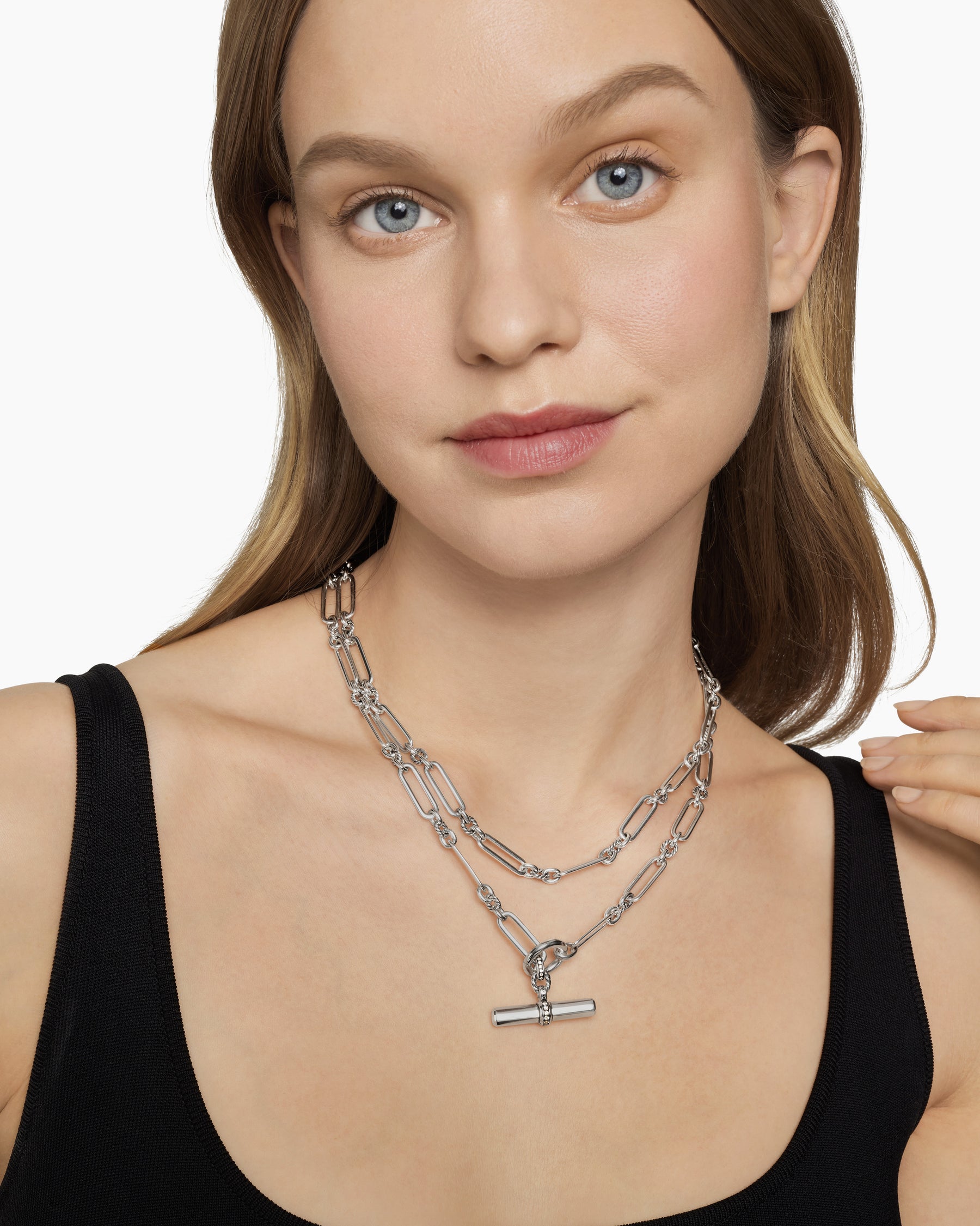 Lexington Y Chain Necklace in Sterling Silver with Diamonds, 6.5mm - Image 7