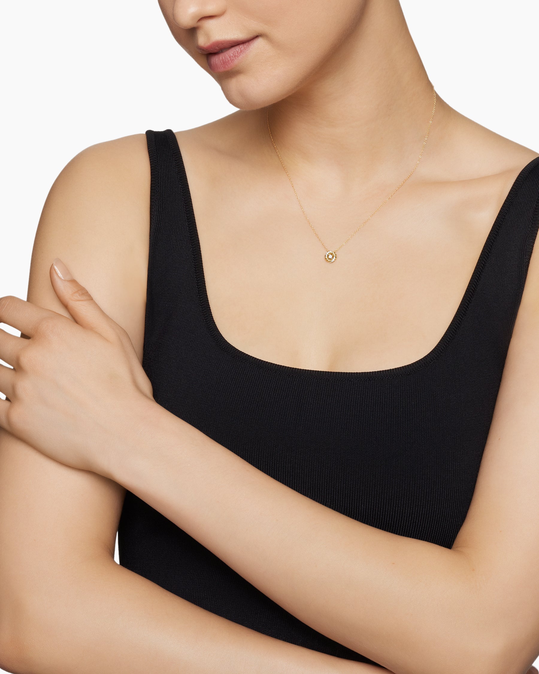 Alternative view of Petite Infinity Pendant Necklace in 18K Yellow Gold with Diamonds, 8mm