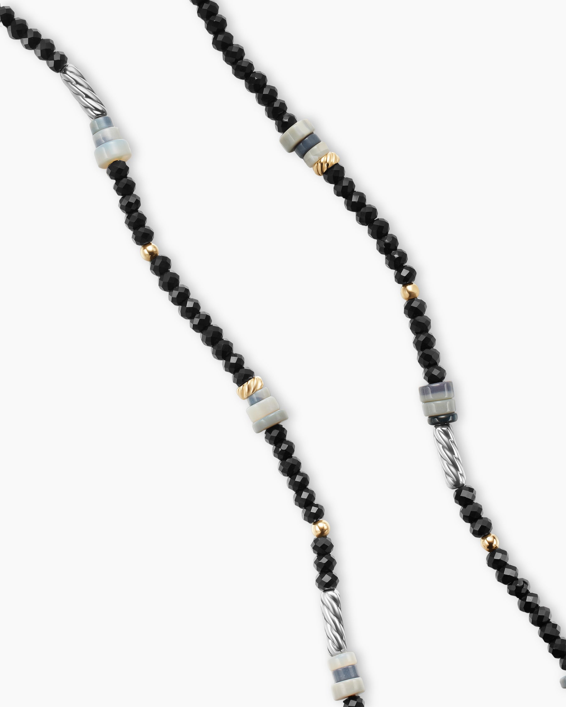 Color Bead Necklace in Sterling Silver with 18K Yellow Gold Accents, Black Onyx and Opal, 4mm - Image 3