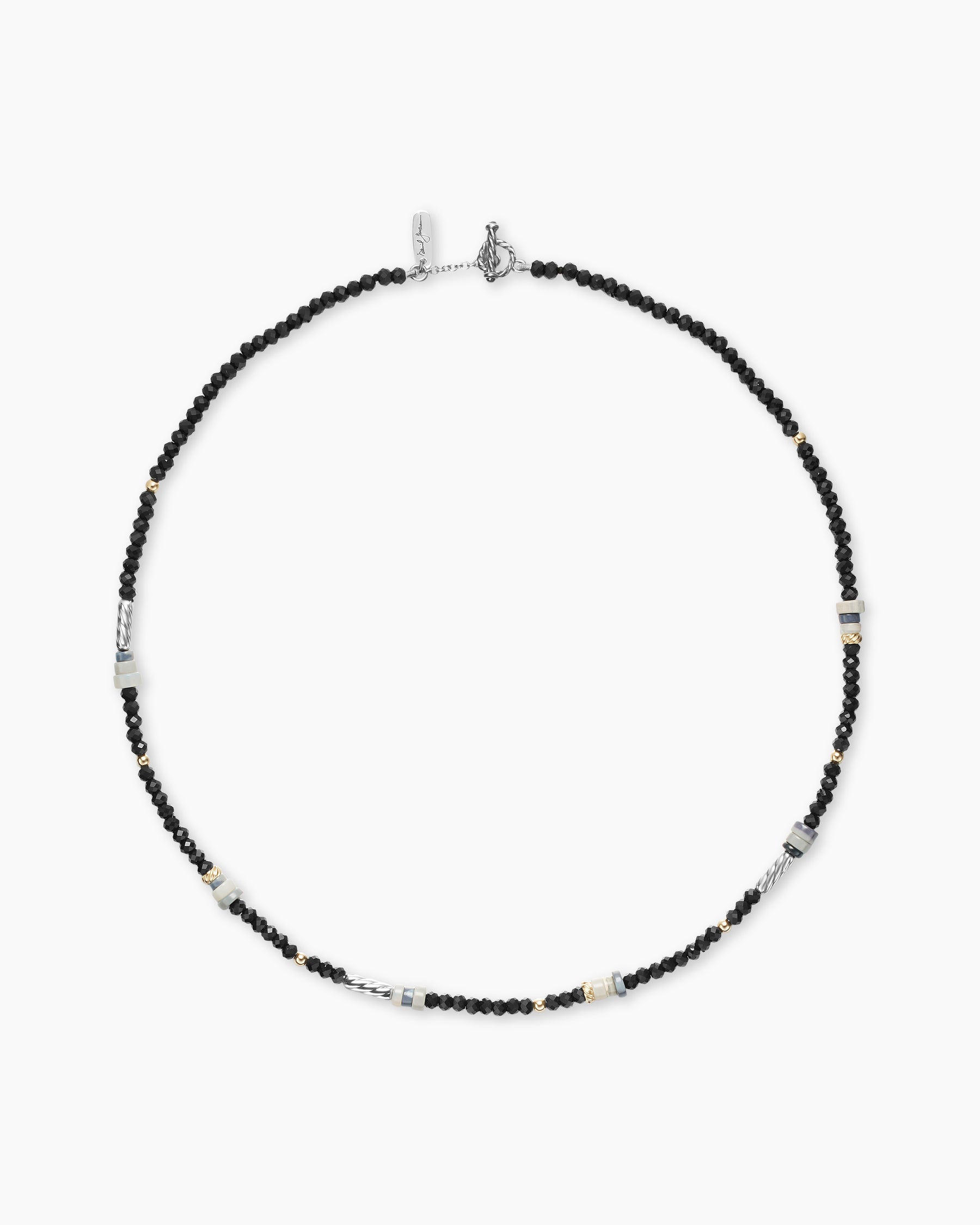 Color Bead Necklace in Sterling Silver with 18K Yellow Gold Accents, Black Onyx and Opal, 4mm - Image 4