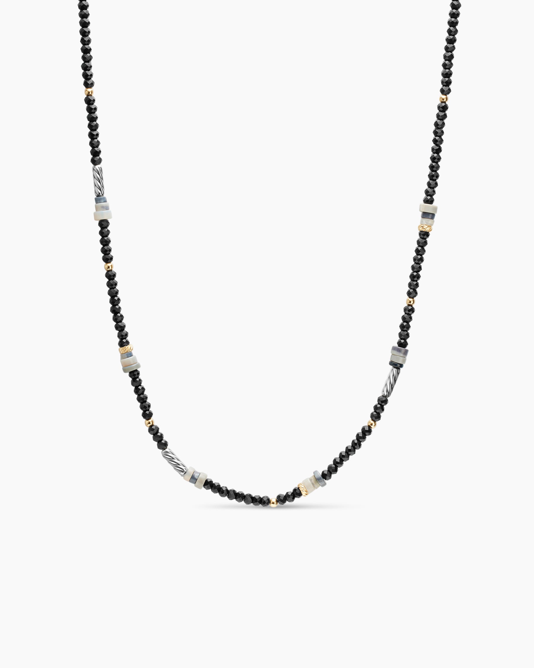Color Bead Necklace in Sterling Silver with 18K Yellow Gold Accents, Black Onyx and Opal, 4mm