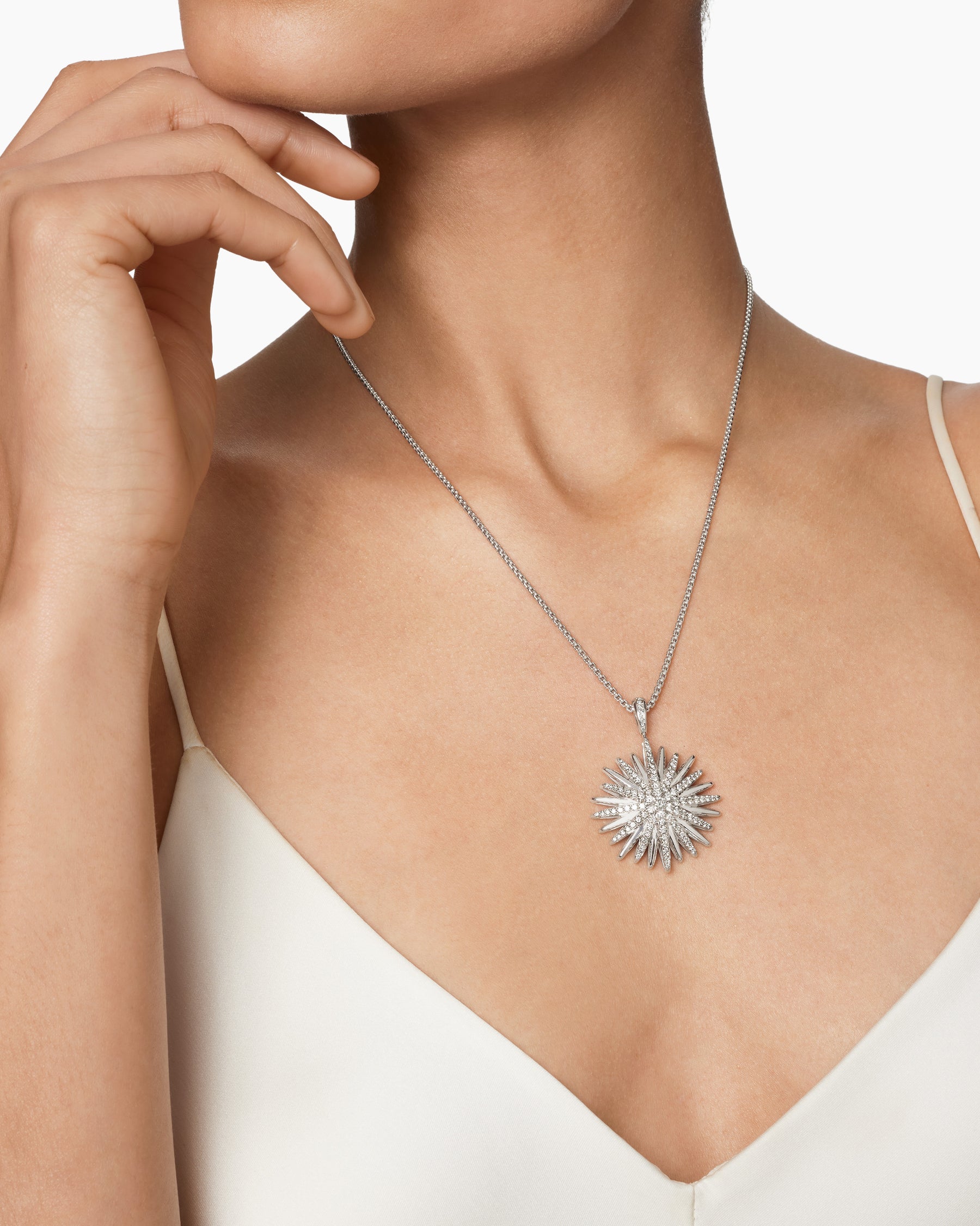 Starburst Pendant in Sterling Silver with Diamonds, 32mm - Image 6