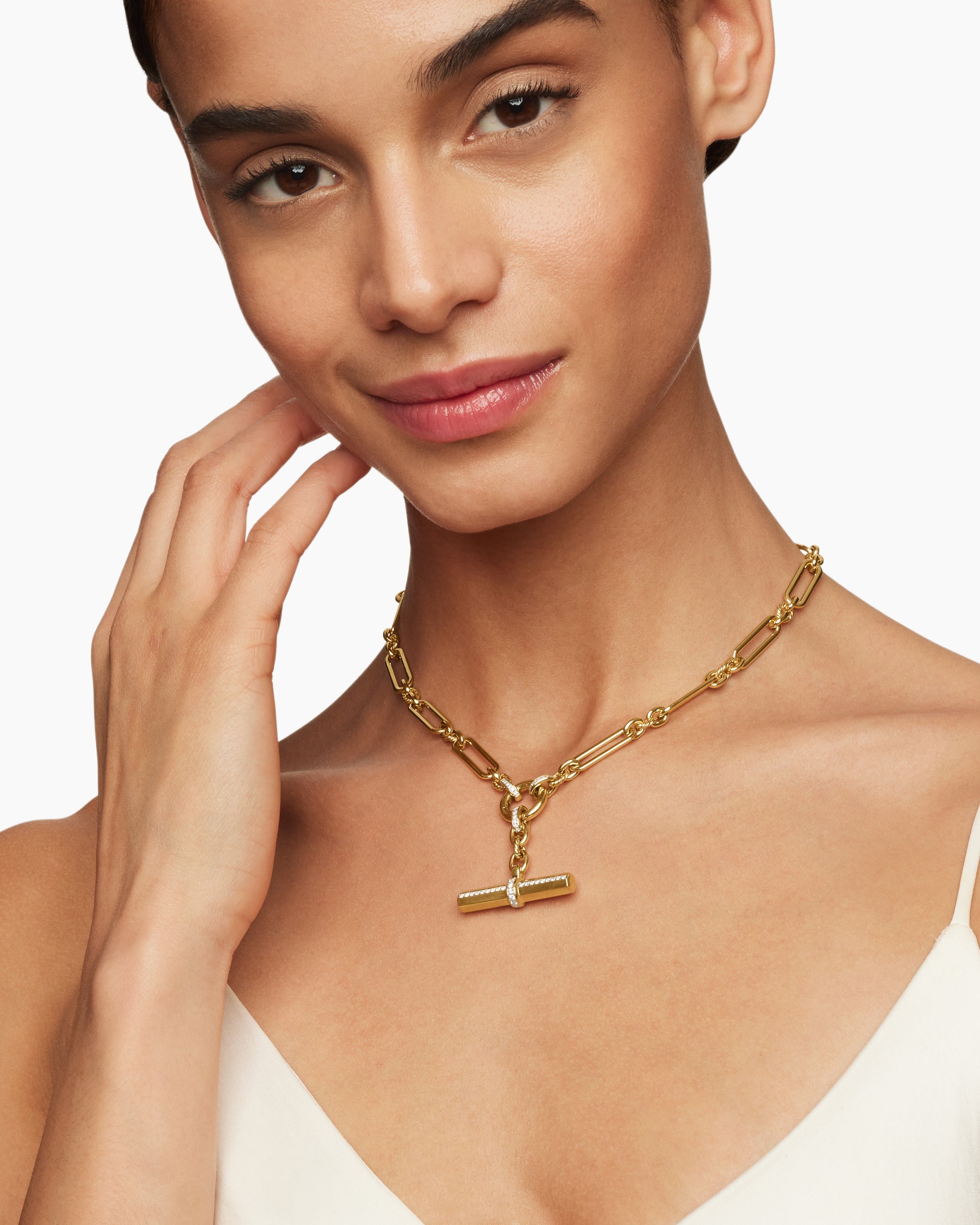 Alternative view of Lexington E/W Chain Necklace in 18K Yellow Gold with Diamonds, 6.5mm