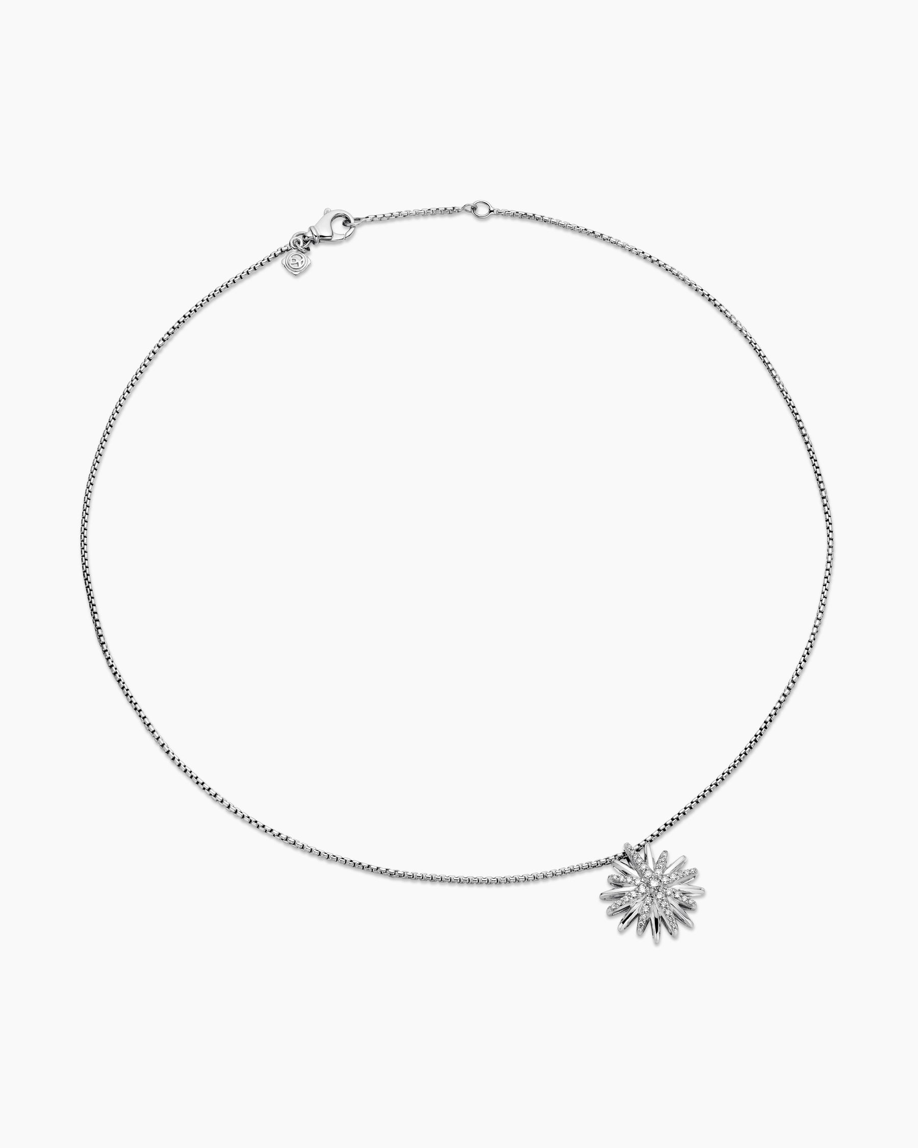 Starburst Pendant Necklace in Sterling Silver with Diamonds, 19mm - Image 3