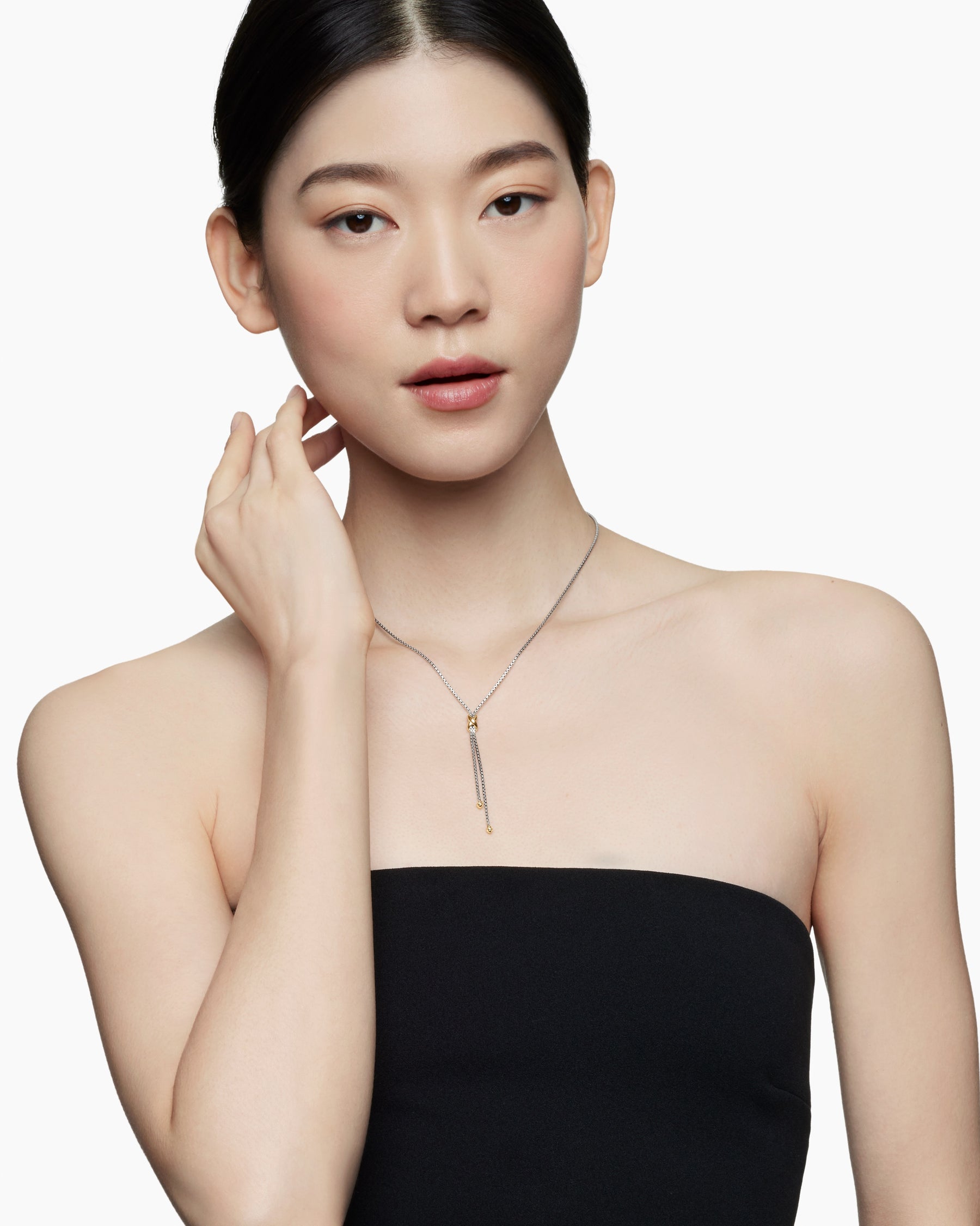 Alternative view of Petite X Lariat Necklace in Sterling Silver with 18K Yellow Gold