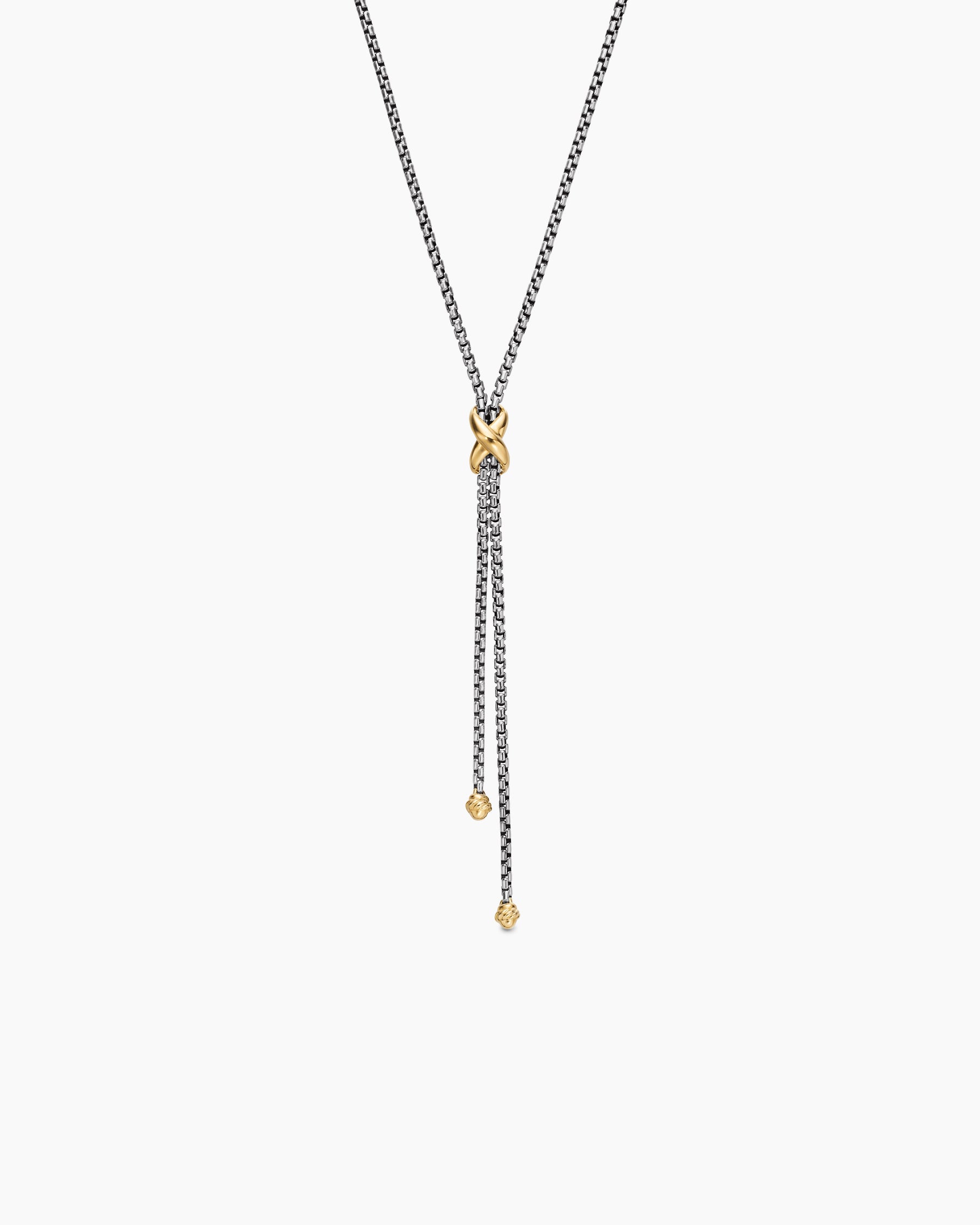 Petite X Lariat Necklace in Sterling Silver with 18K Yellow Gold