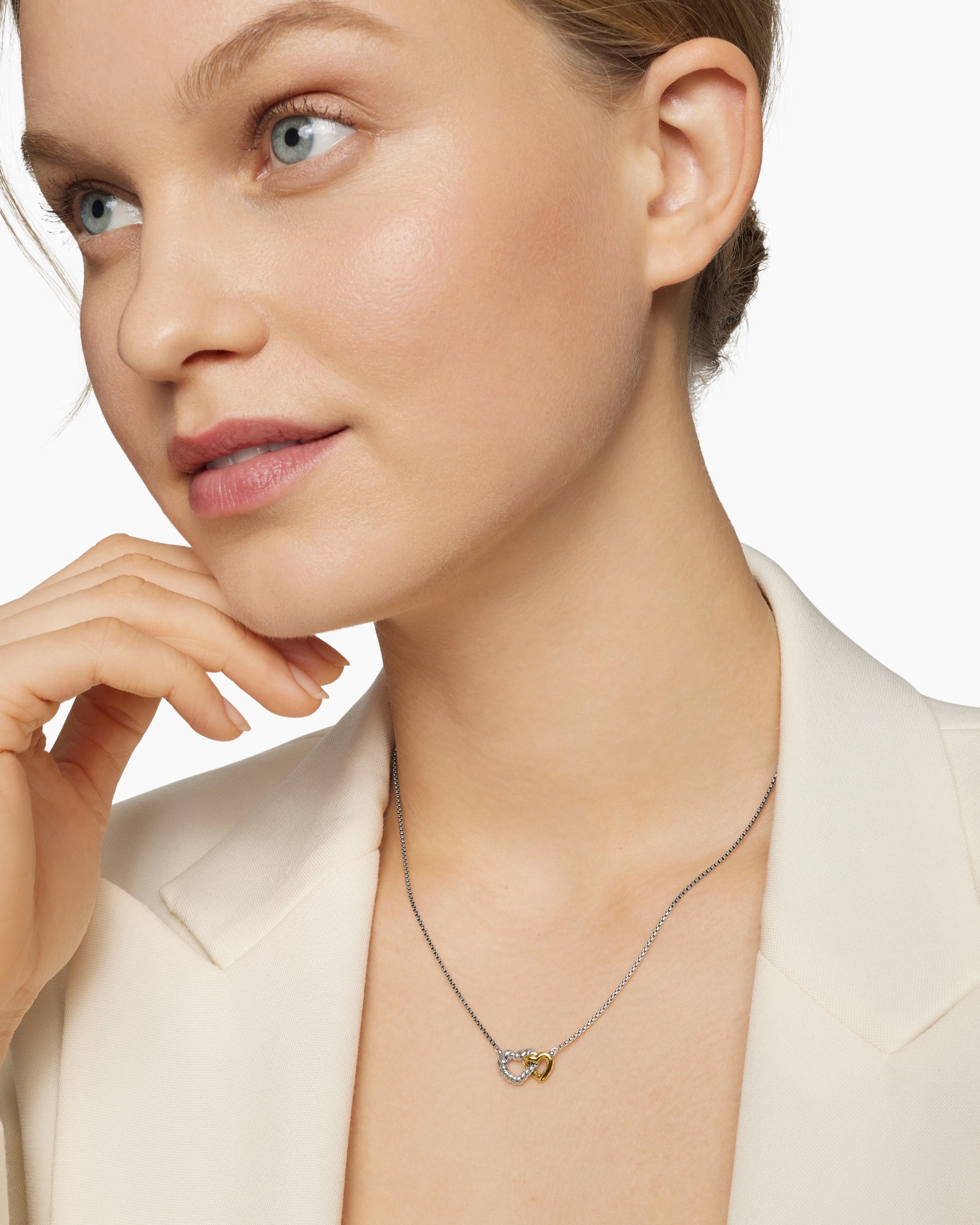 Alternative view of Cable Collectibles Interlocking Heart Necklace in Sterling Silver with 18K Yellow Gold, 16.4mm