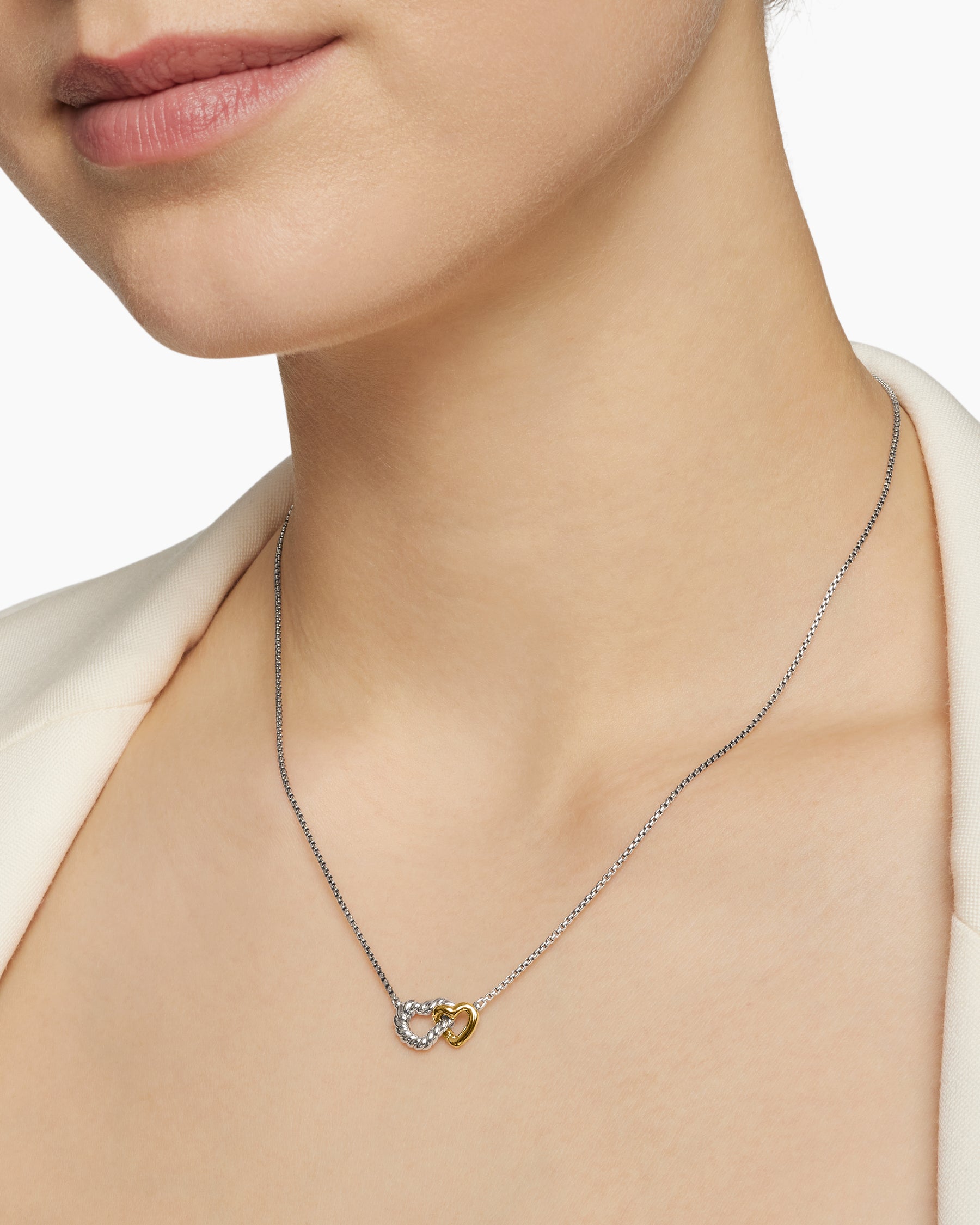 Cable Collectibles Interlocking Heart Necklace in Sterling Silver with 18K Yellow Gold, 16.4mm - Image 6