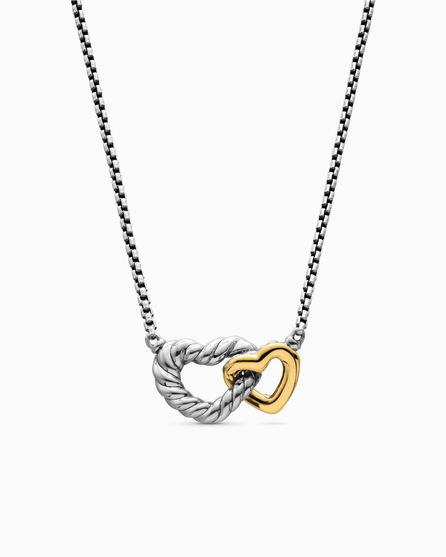 Cable Collectibles Interlocking Heart Necklace in Sterling Silver with 18K Yellow Gold, 16.4mm
