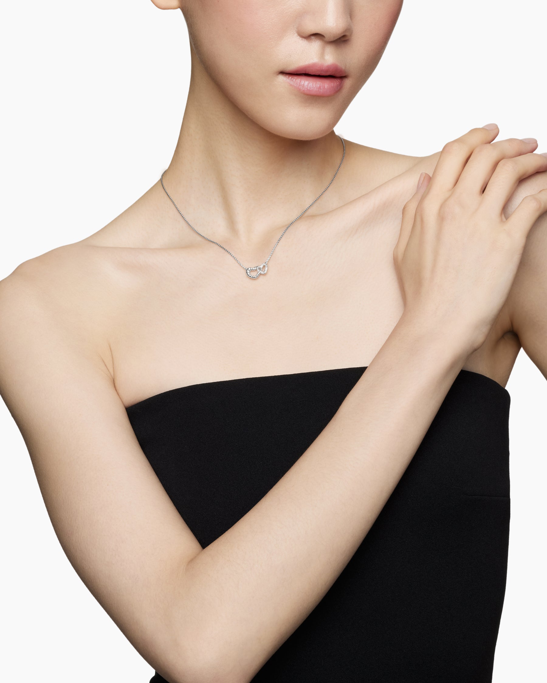 Alternative view of Cable Collectibles Interlocking Heart Necklace in Sterling Silver with Diamonds, 16.4mm