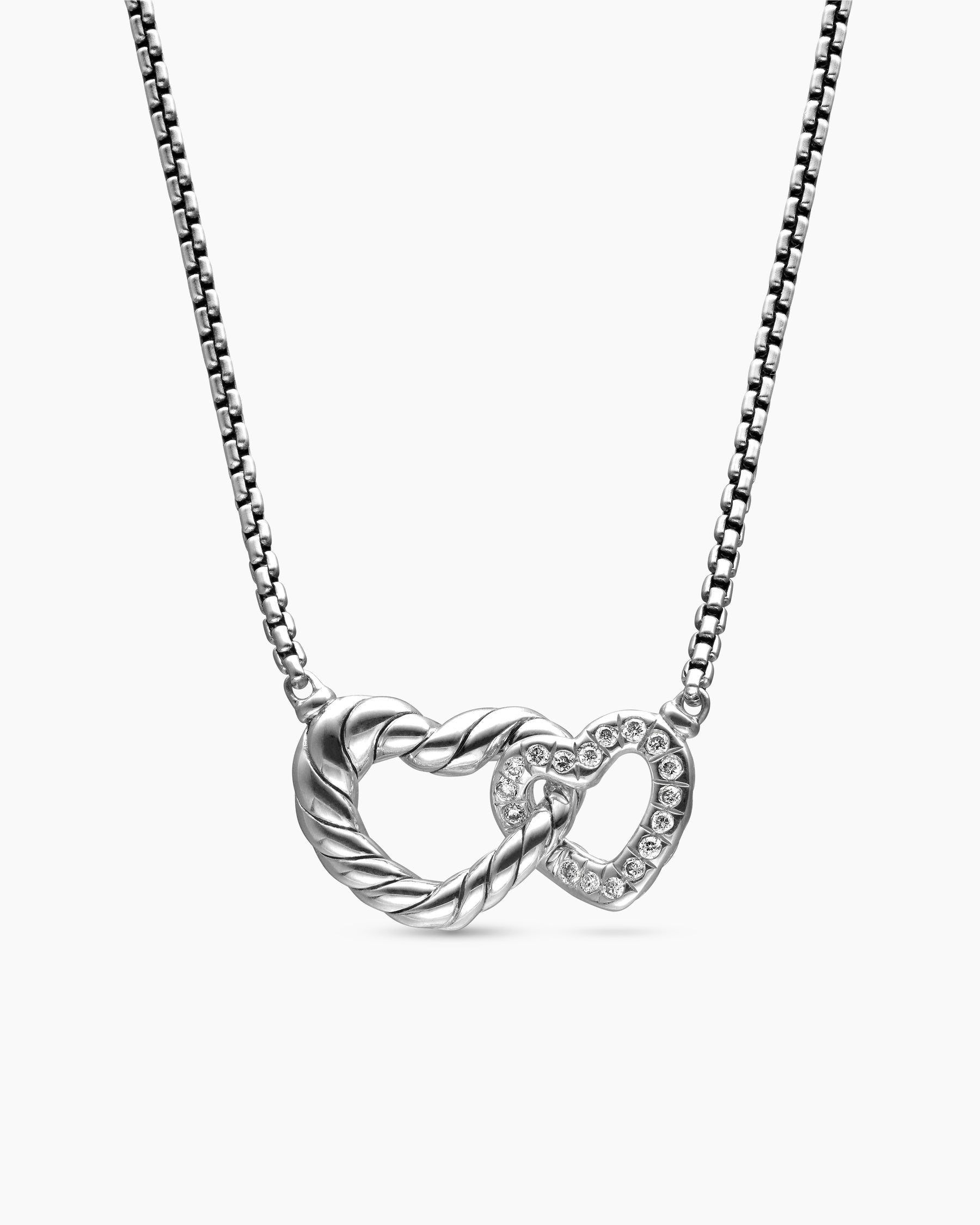 Cable Collectibles Interlocking Heart Necklace in Sterling Silver with Diamonds, 16.4mm