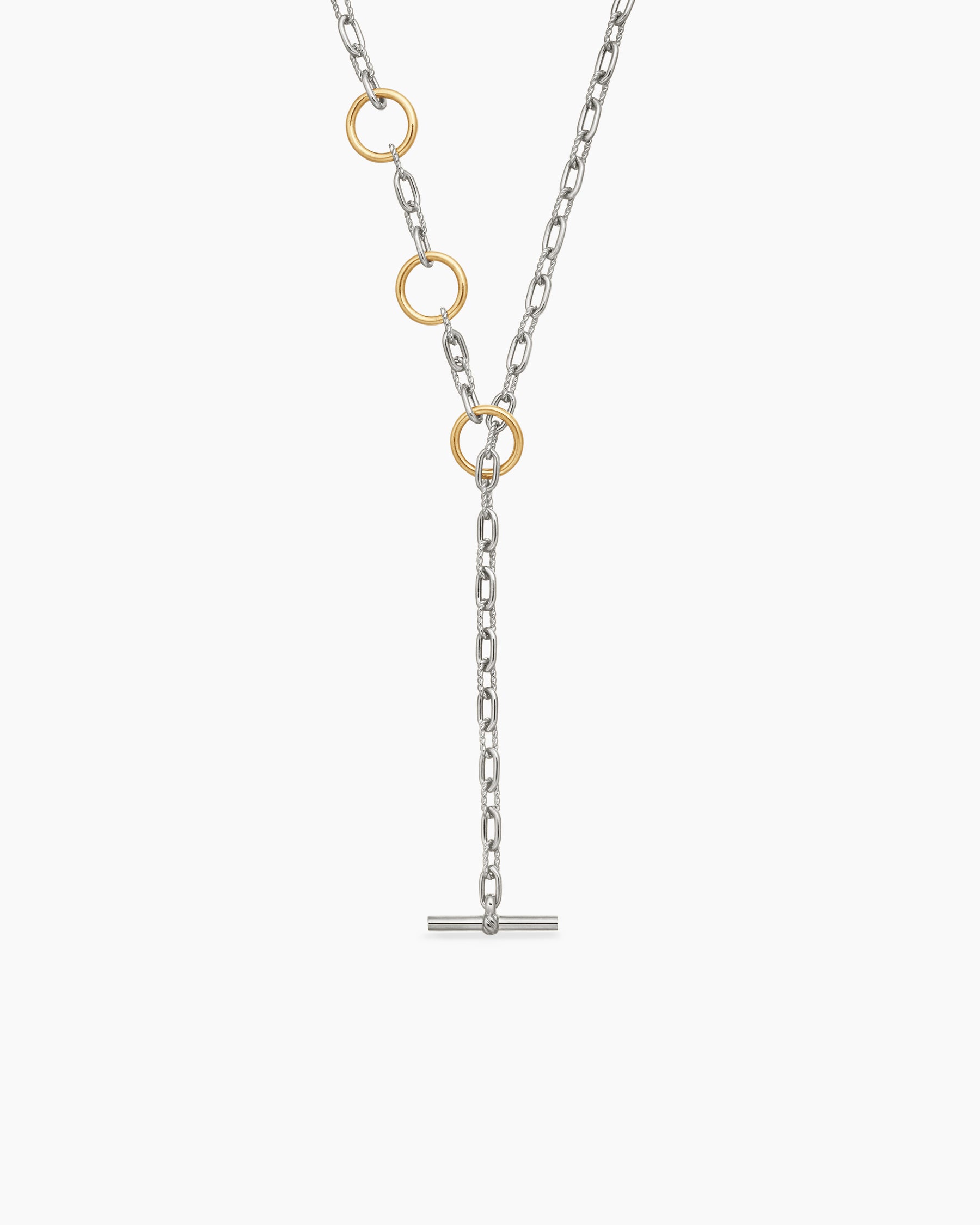 DY Madison Three Ring Chain Necklace in Sterling Silver with 18K Yellow Gold, 3mm