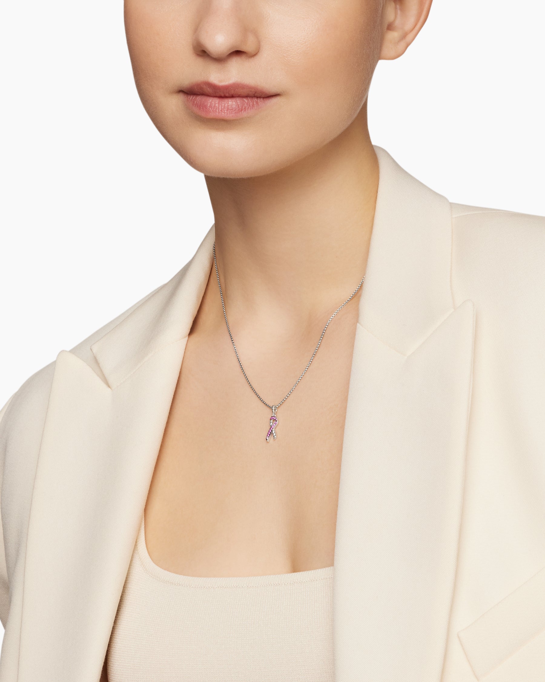 Alternative view of Cable Collectibles Ribbon Necklace in Sterling Silver with Pink Sapphires, 24.4mm