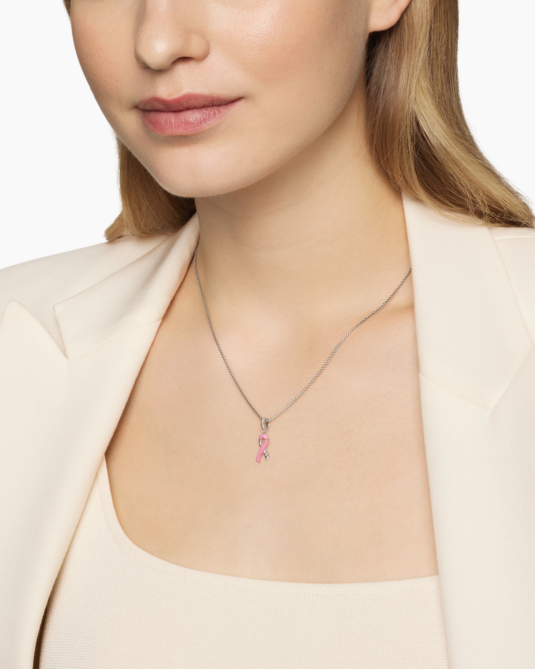 Alternative view of Cable Collectibles Ribbon Necklace in Sterling Silver with Pink Enamel, 24.4mm