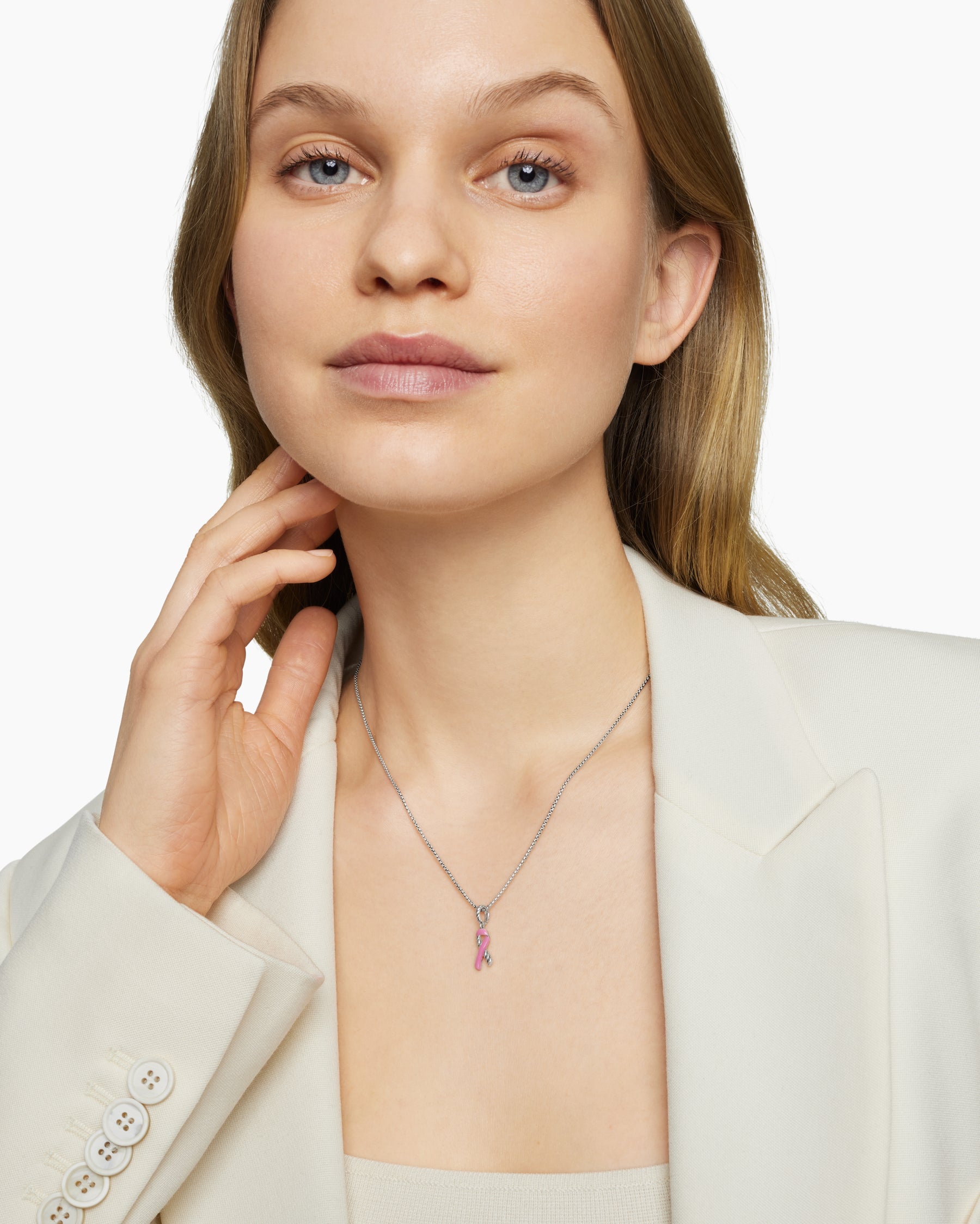 Cable Collectibles Ribbon Necklace in Sterling Silver with Pink Enamel, 24.4mm - Image 6