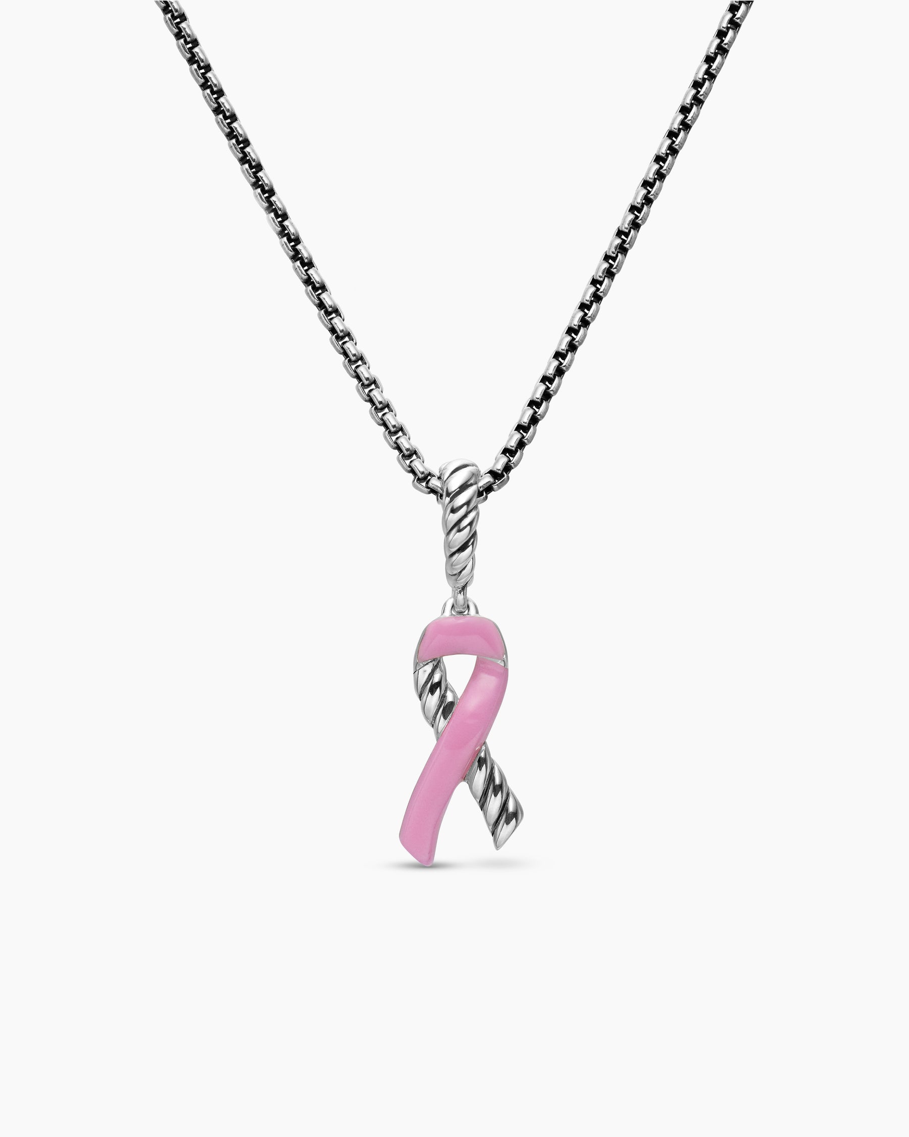 Cable Collectibles Ribbon Necklace in Sterling Silver with Pink Enamel, 24.4mm