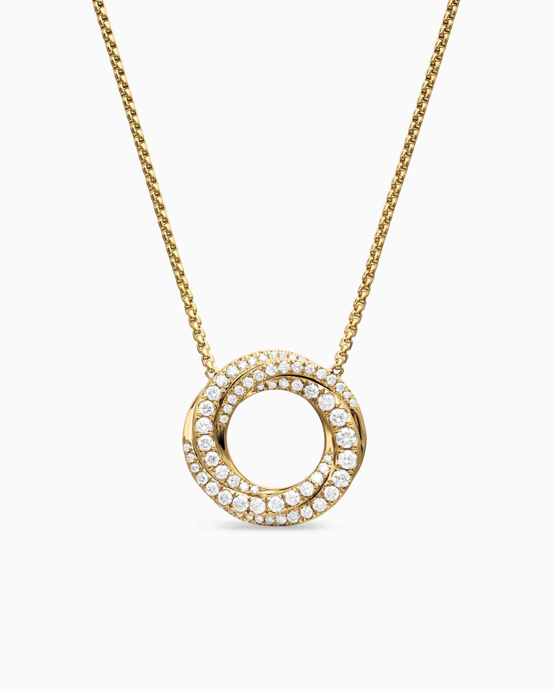 Petite Pavé Crossover Pendant Necklace in 18K Yellow Gold with Diamonds, 15.5mm