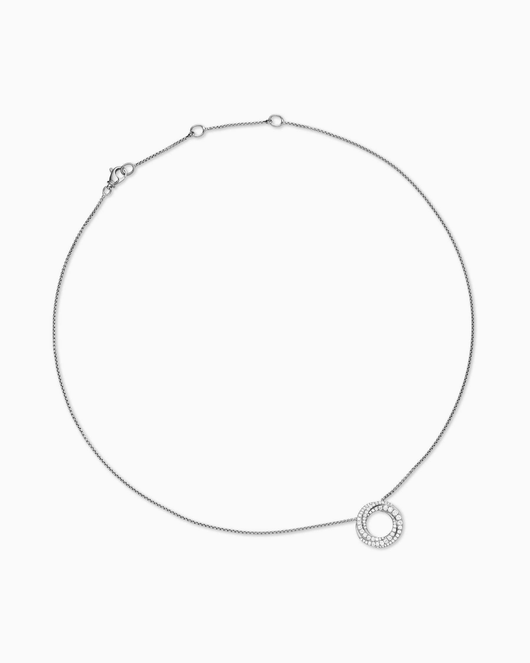 Petite Pavé Crossover Pendant Necklace in 18K White Gold with Diamonds, 15.5mm - Image 3