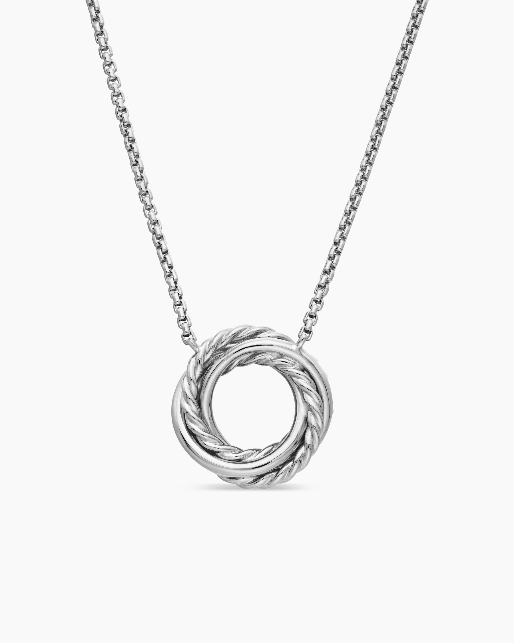 Petite Pavé Crossover Pendant Necklace in 18K White Gold with Diamonds, 15.5mm - Image 4