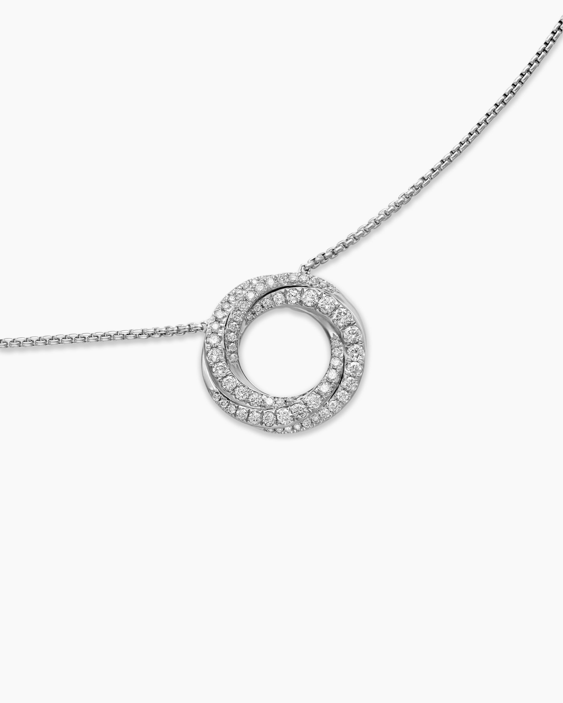 Petite Pavé Crossover Pendant Necklace in 18K White Gold with Diamonds, 15.5mm - Image 5