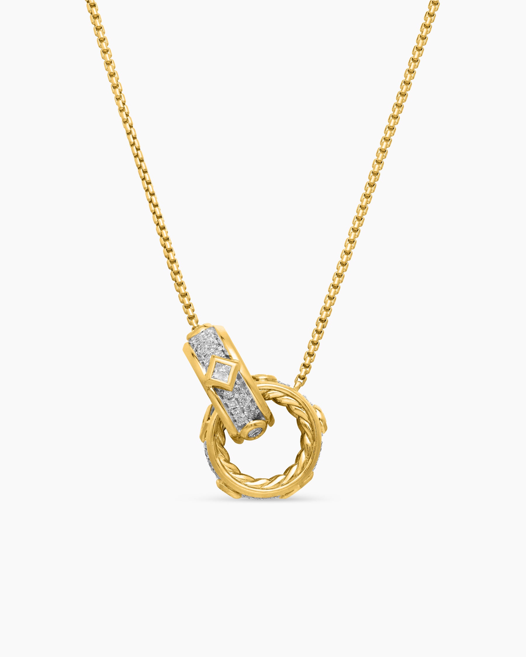 Modern Renaissance Double Pendant Necklace in 18K Yellow Gold with Diamonds, 16.4mm - Image 4