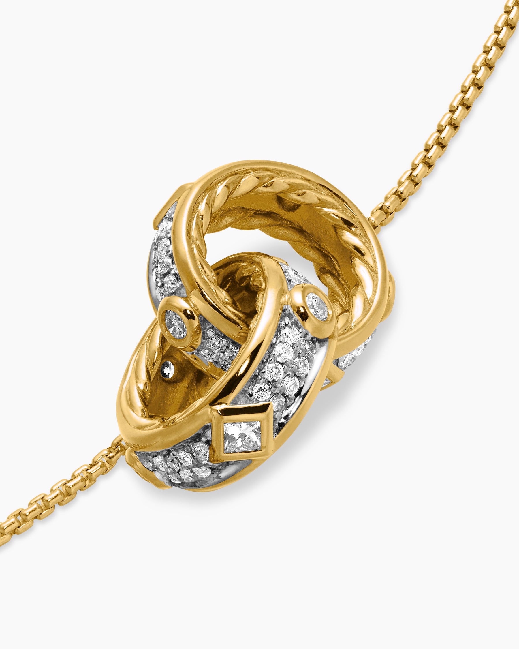 Modern Renaissance Double Pendant Necklace in 18K Yellow Gold with Diamonds, 16.4mm - Image 5