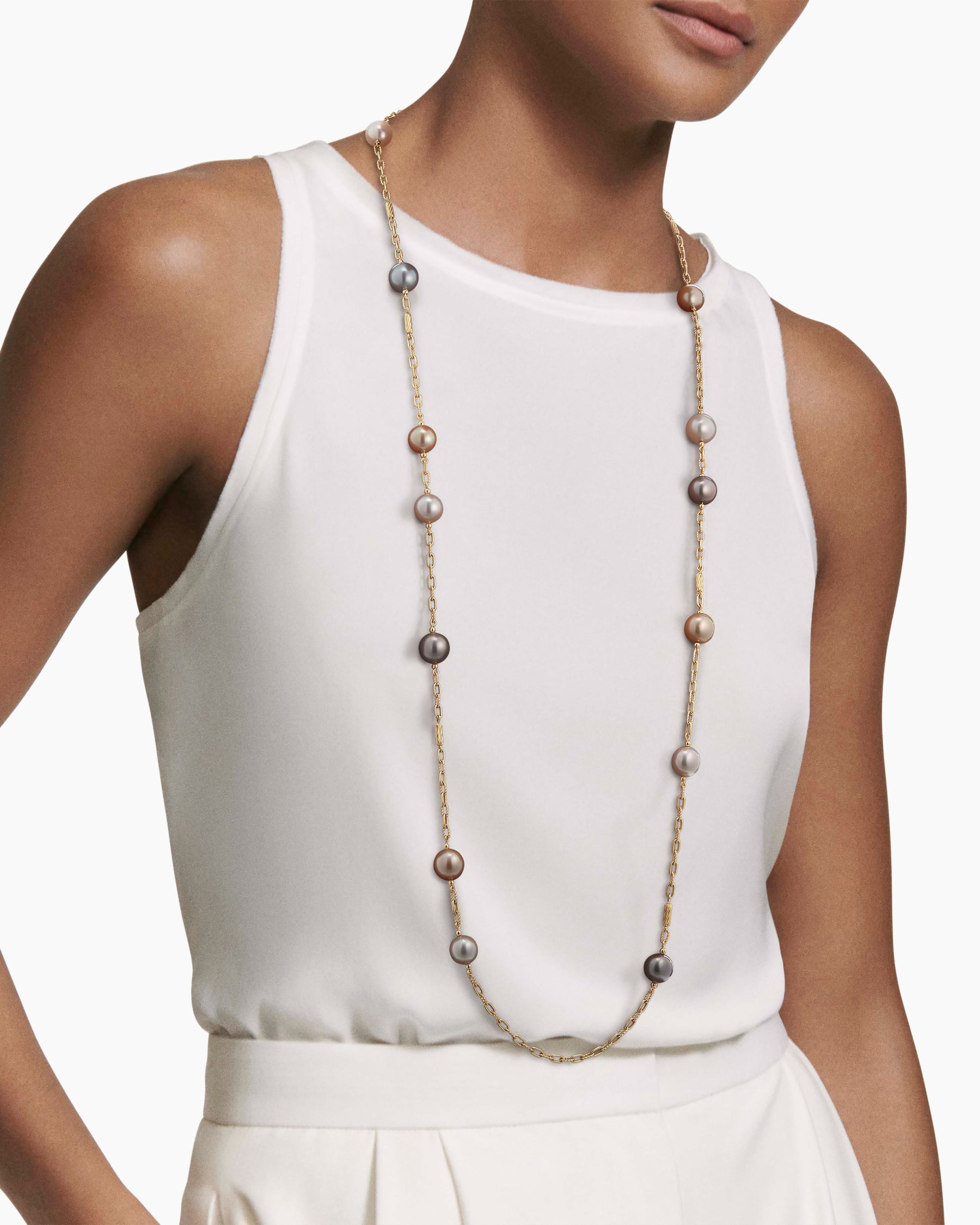 Alternative view of DY Madison Color Pearl Necklace in 18K Yellow Gold with Pearls, 6.2mm