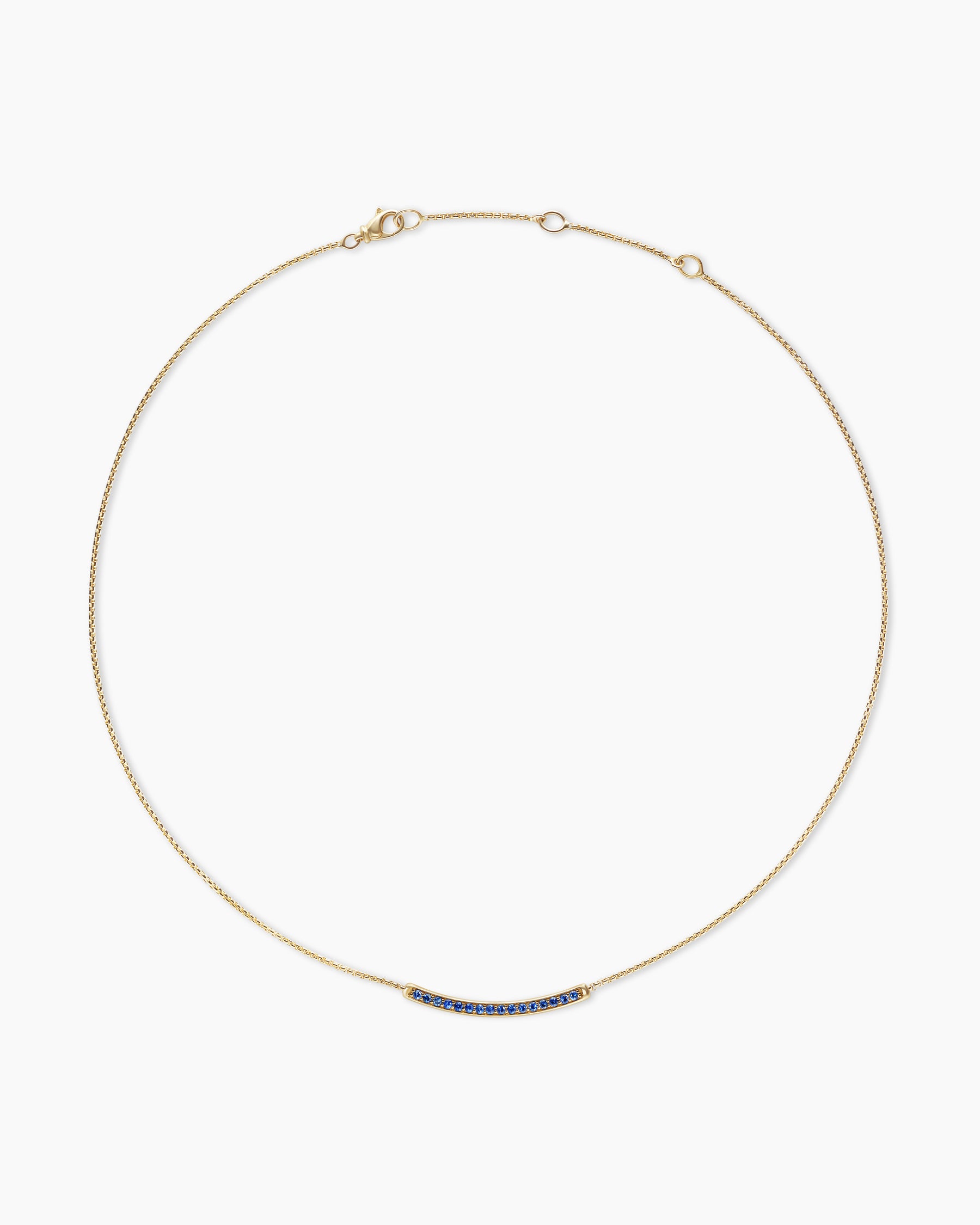 Petite Pavé Bar Necklace in 18K Yellow Gold with Blue Sapphires, 1.25mm - Image 3