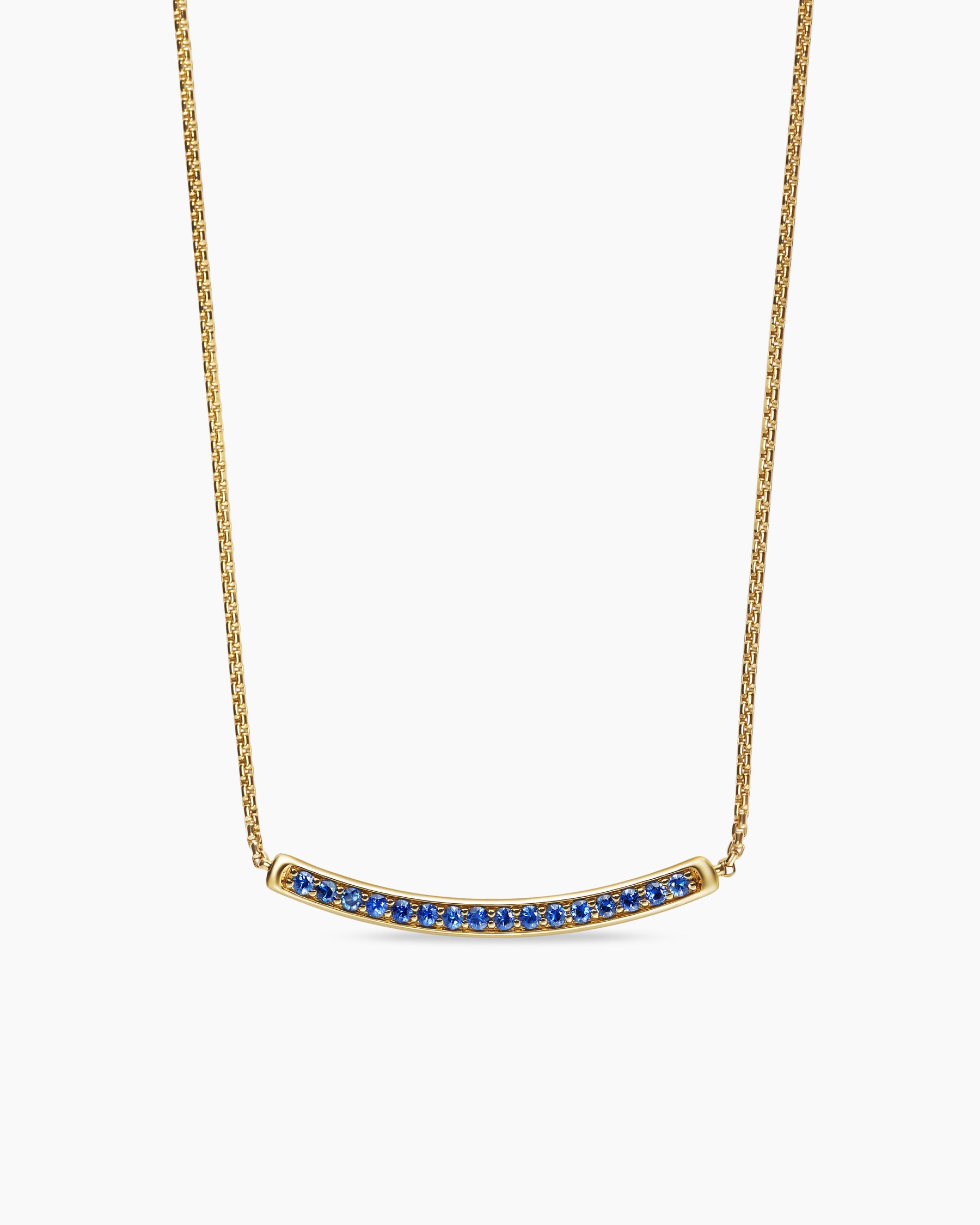 Petite Pavé Bar Necklace in 18K Yellow Gold with Blue Sapphires, 1.25mm