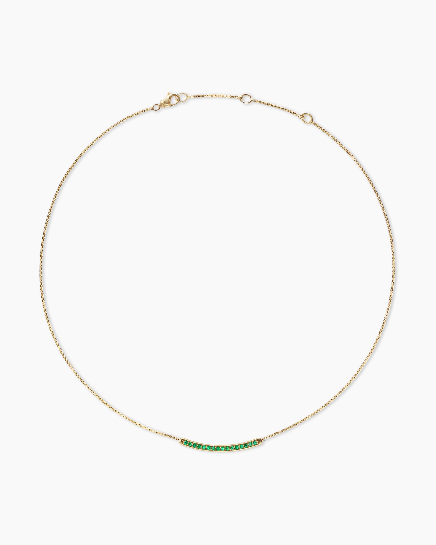 Petite Pavé Bar Necklace in 18K Yellow Gold with Emeralds, 1.25mm - Image 3