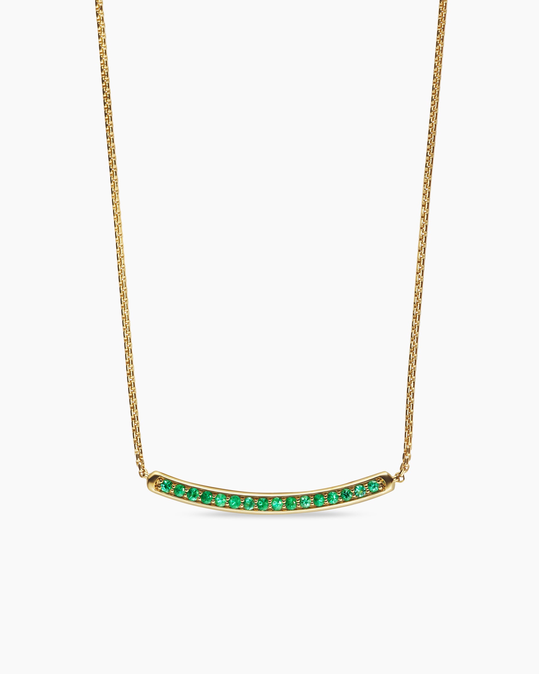 Petite Pavé Bar Necklace in 18K Yellow Gold with Emeralds, 1.25mm