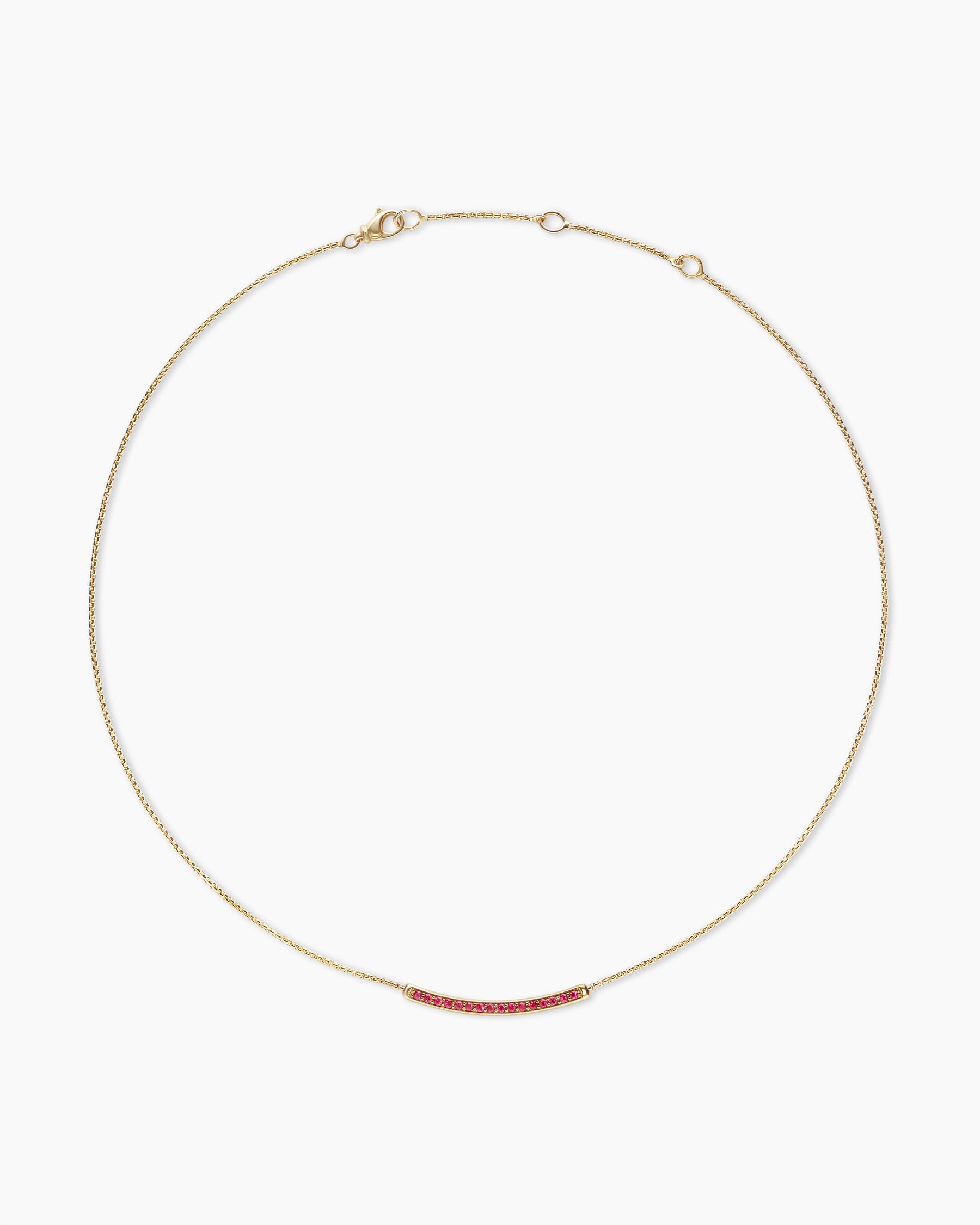 Petite Pavé Bar Necklace in 18K Yellow Gold with Rubies, 1.25mm - Image 3