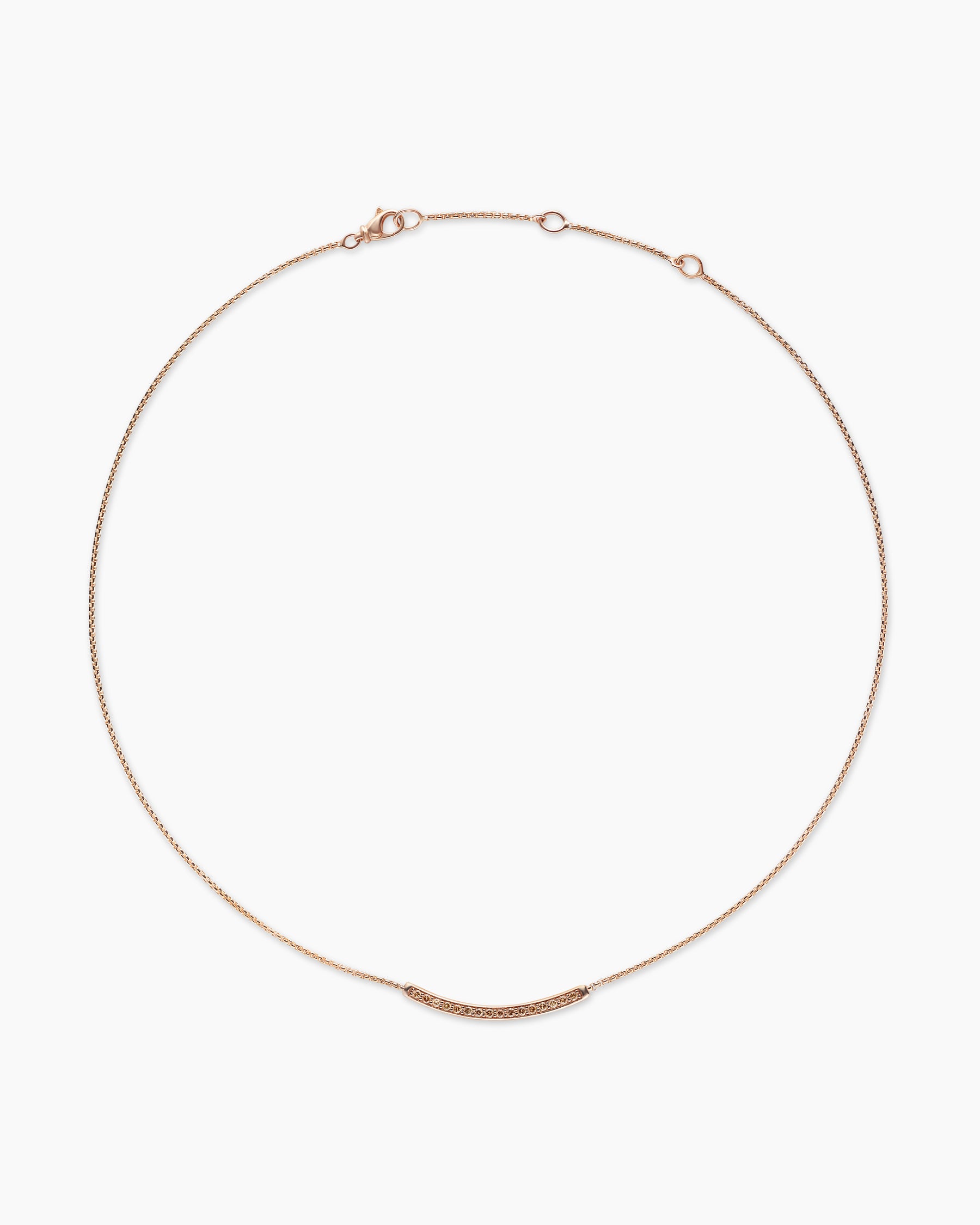 Petite Pavé Bar Necklace in 18K Rose Gold with Cognac Diamonds, 1.25mm - Image 3