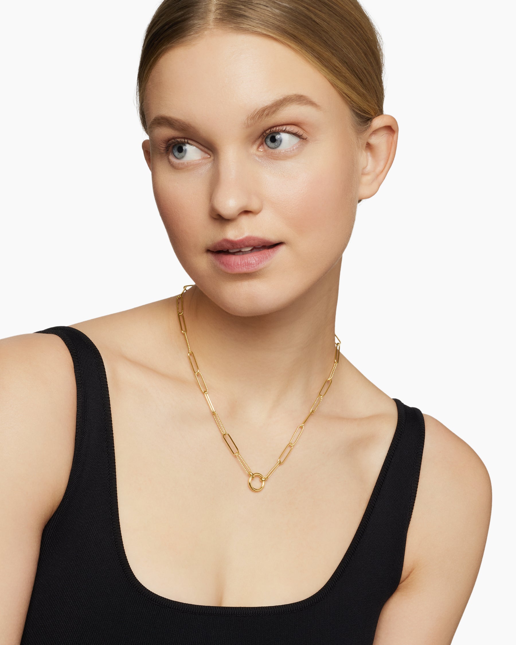 Alternative view of DY Madison Elongated Chain Necklace in 18K Yellow Gold, 5mm