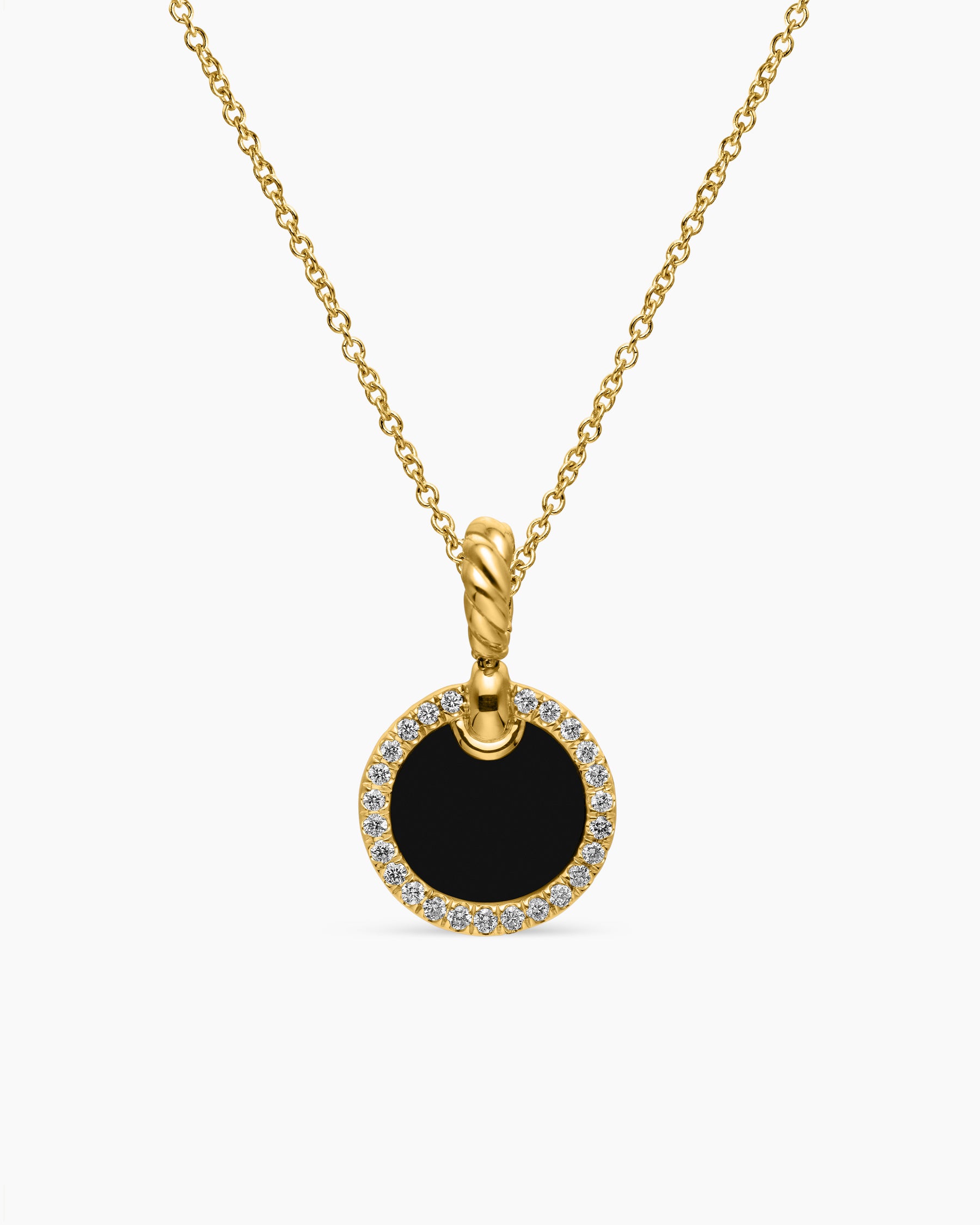 Petite DY Elements Pendant Necklace in 18K Yellow Gold with Black Onyx and Diamonds, 17.8mm