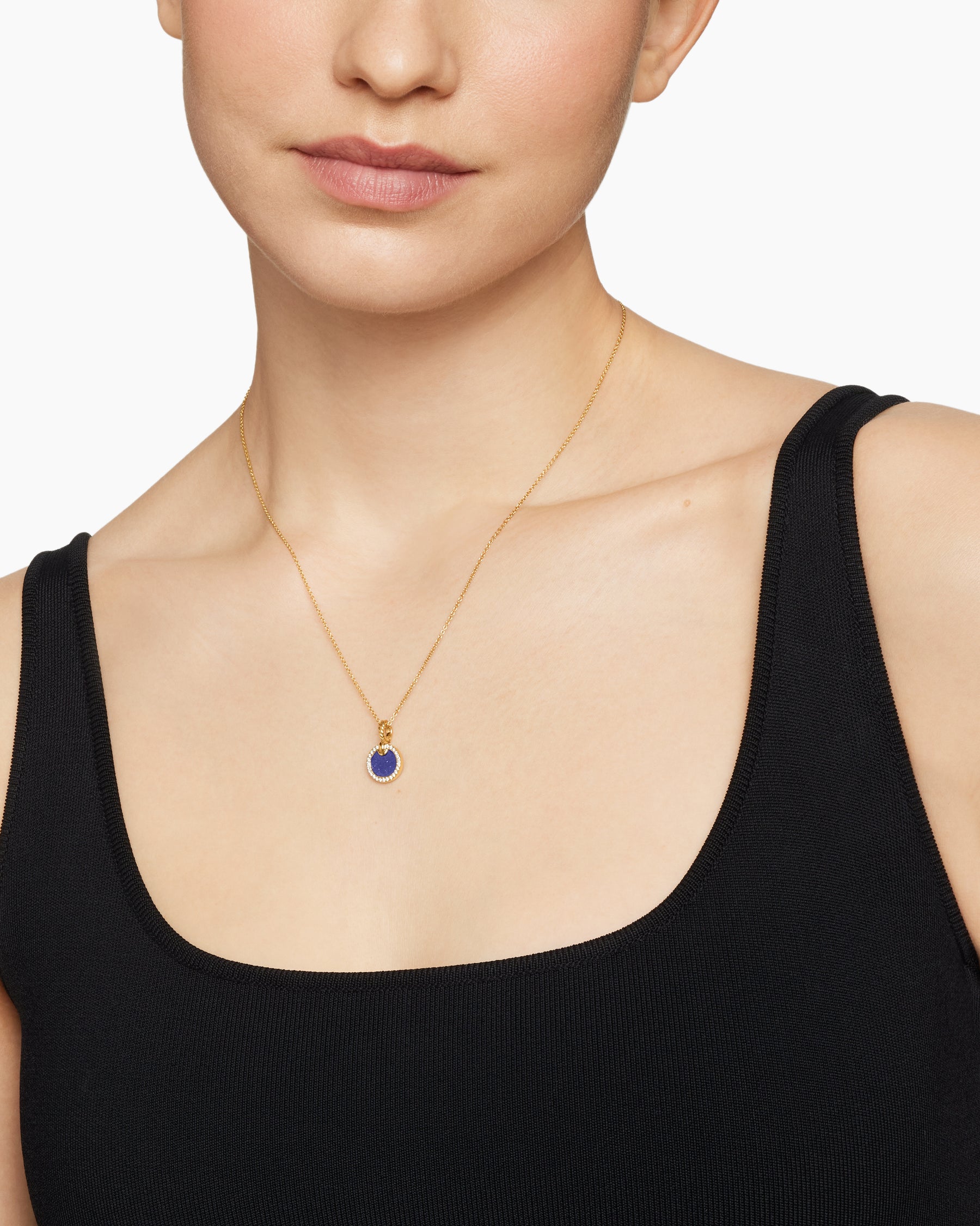Alternative view of Petite DY Elements Pendant Necklace in 18K Yellow Gold with Lapis and Diamonds, 17.8mm