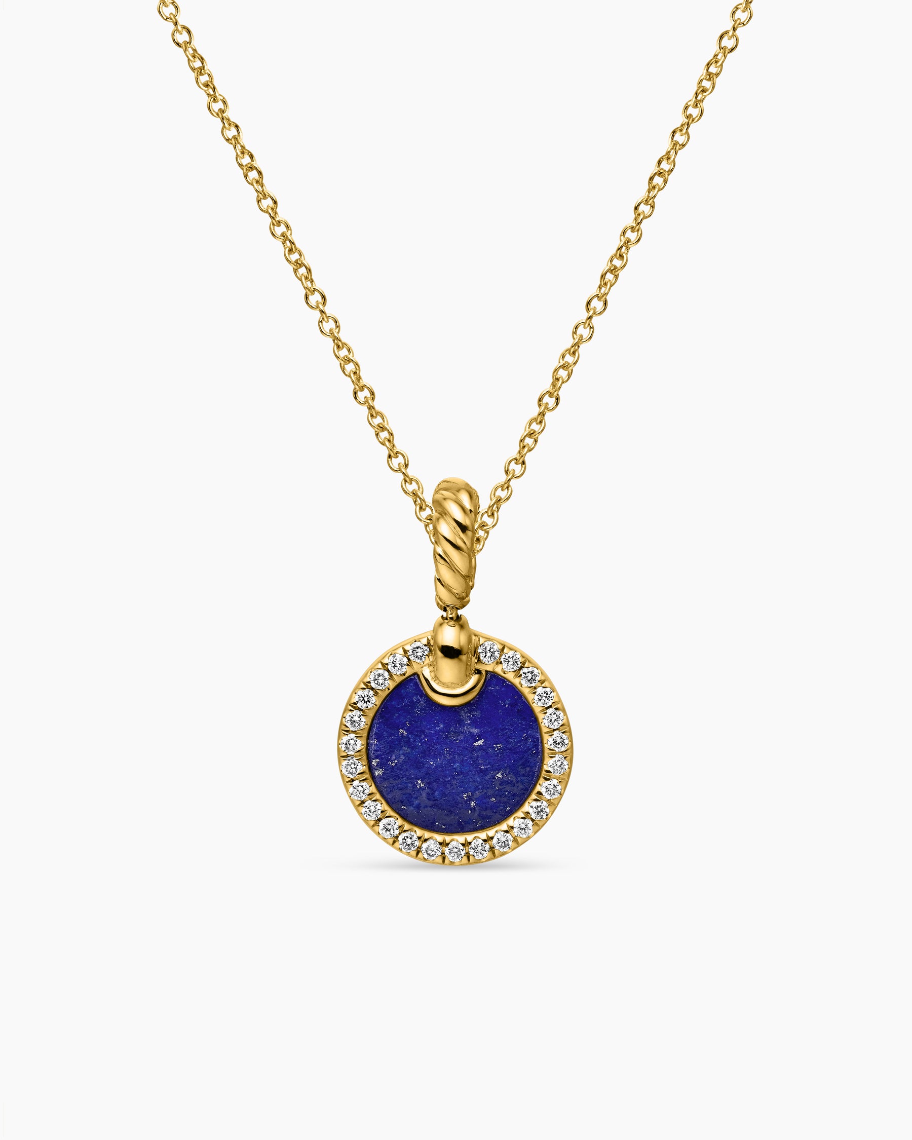 Petite DY Elements Pendant Necklace in 18K Yellow Gold with Lapis and Diamonds, 17.8mm