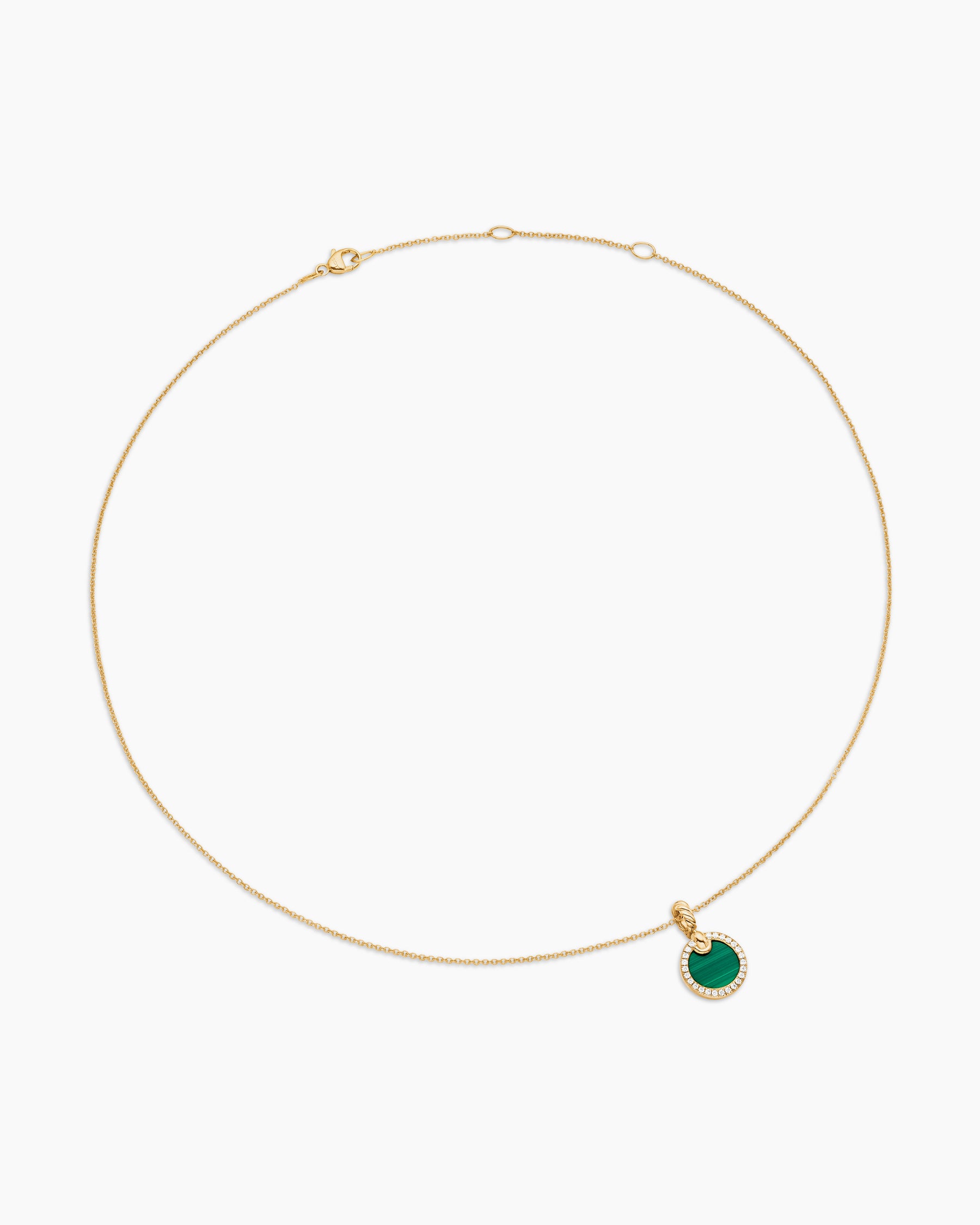 Petite DY Elements Pendant Necklace in 18K Yellow Gold with Malachite and Diamonds, 17.8mm - Image 3