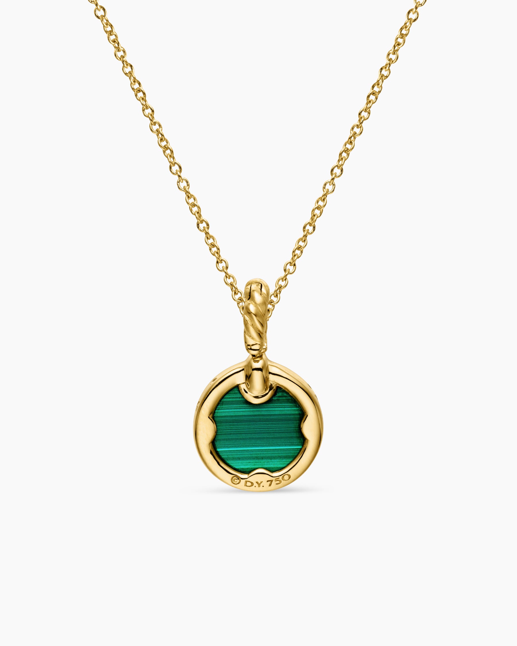 Petite DY Elements Pendant Necklace in 18K Yellow Gold with Malachite and Diamonds, 17.8mm - Image 4