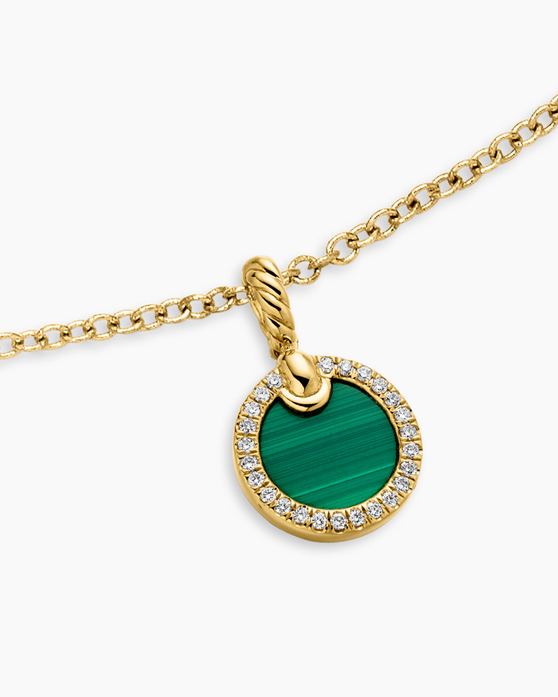Petite DY Elements Pendant Necklace in 18K Yellow Gold with Malachite and Diamonds, 17.8mm - Image 5