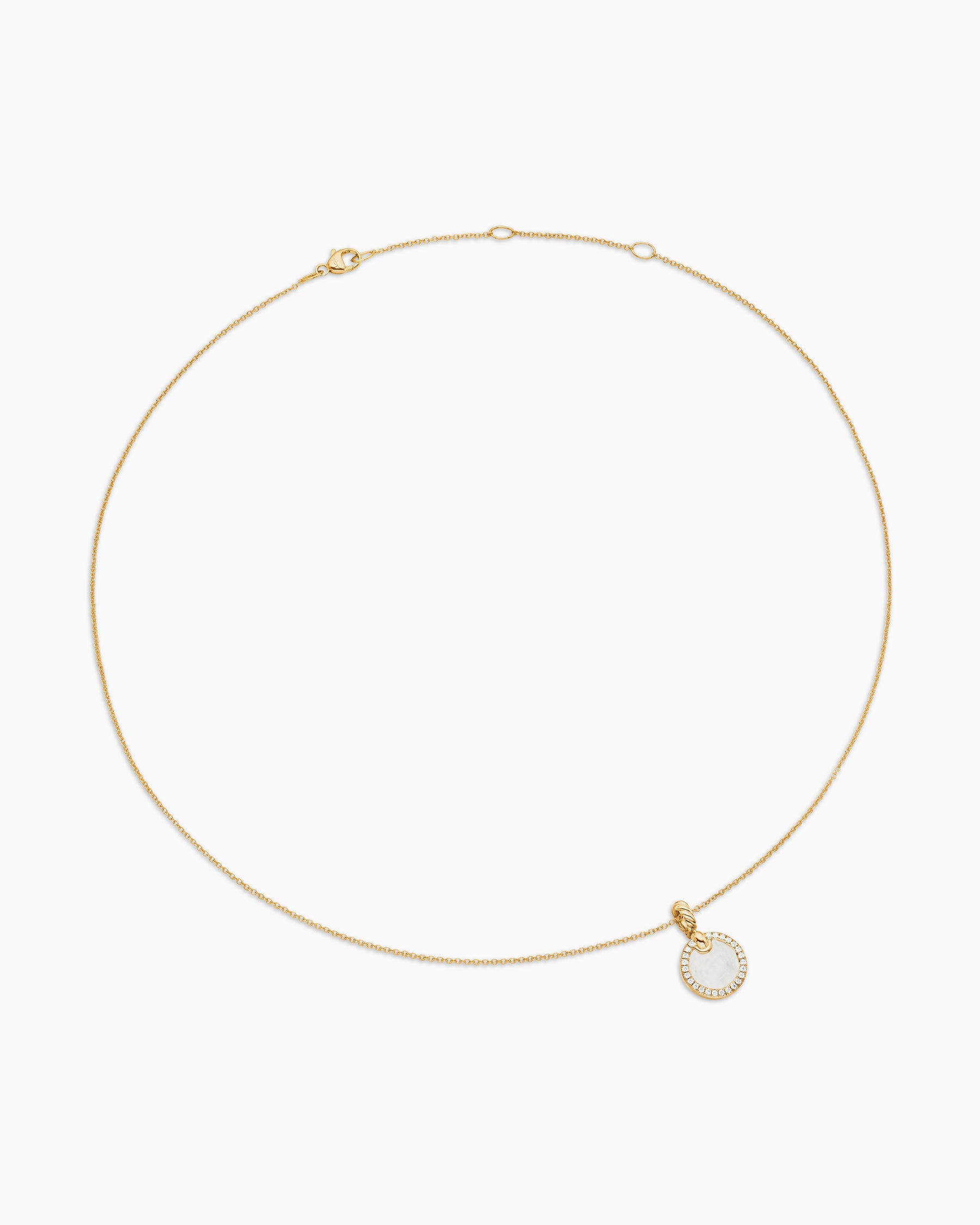 Petite DY Elements Pendant Necklace in 18K Yellow Gold with Mother of Pearl and Diamonds, 17.8mm - Image 3