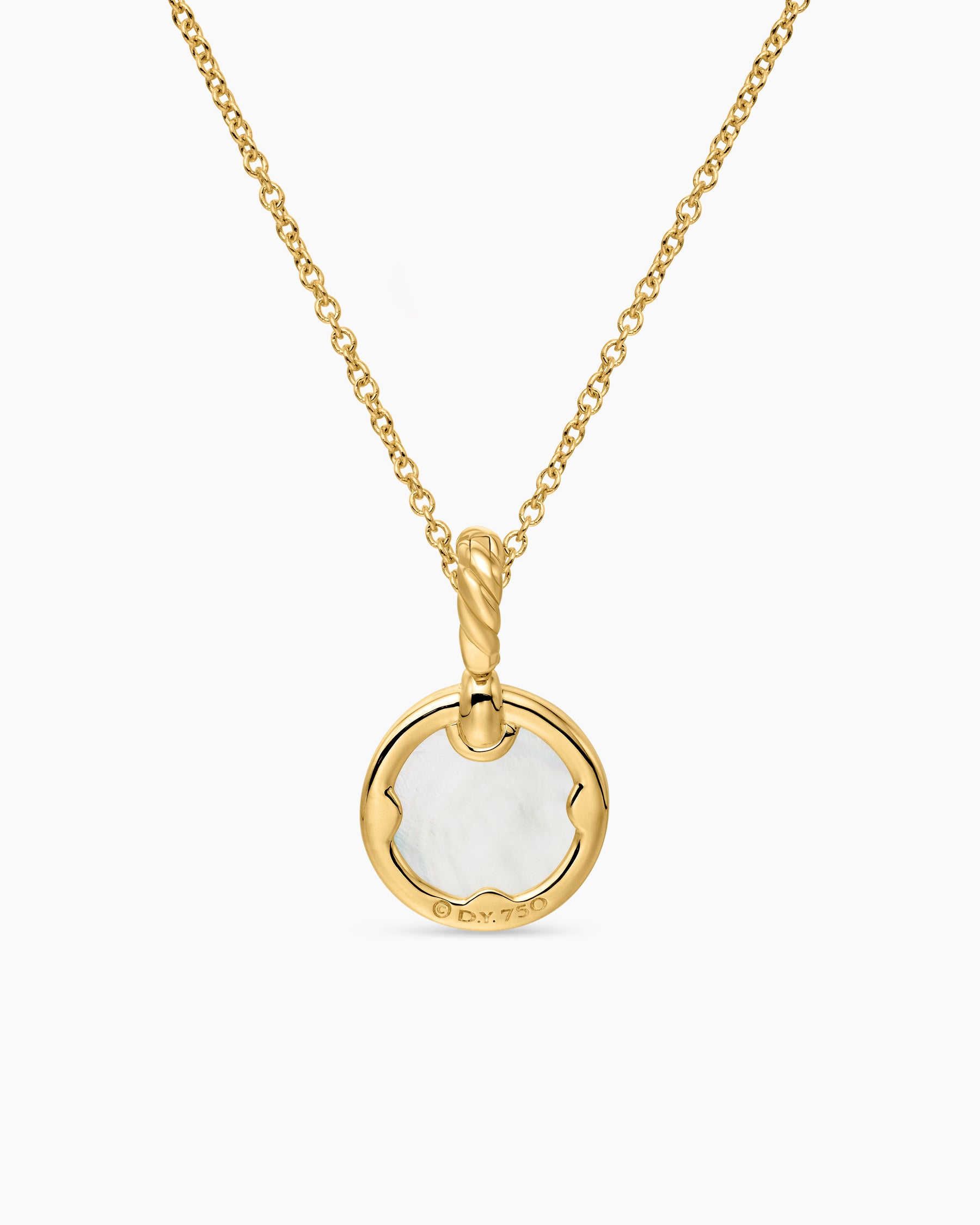 Petite DY Elements Pendant Necklace in 18K Yellow Gold with Mother of Pearl and Diamonds, 17.8mm - Image 4