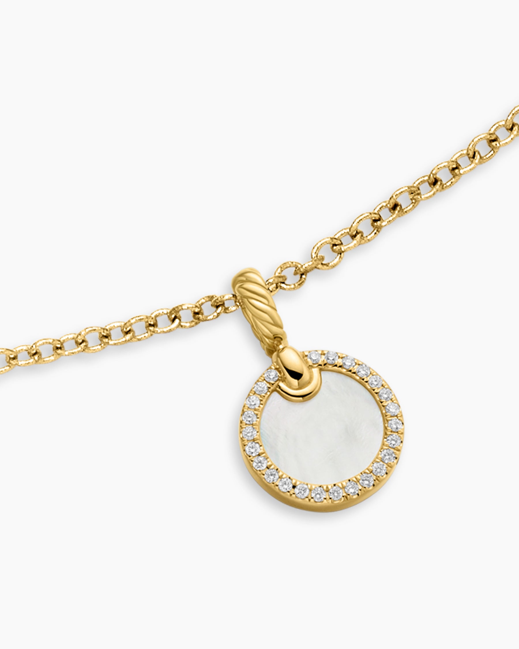 Petite DY Elements Pendant Necklace in 18K Yellow Gold with Mother of Pearl and Diamonds, 17.8mm - Image 5