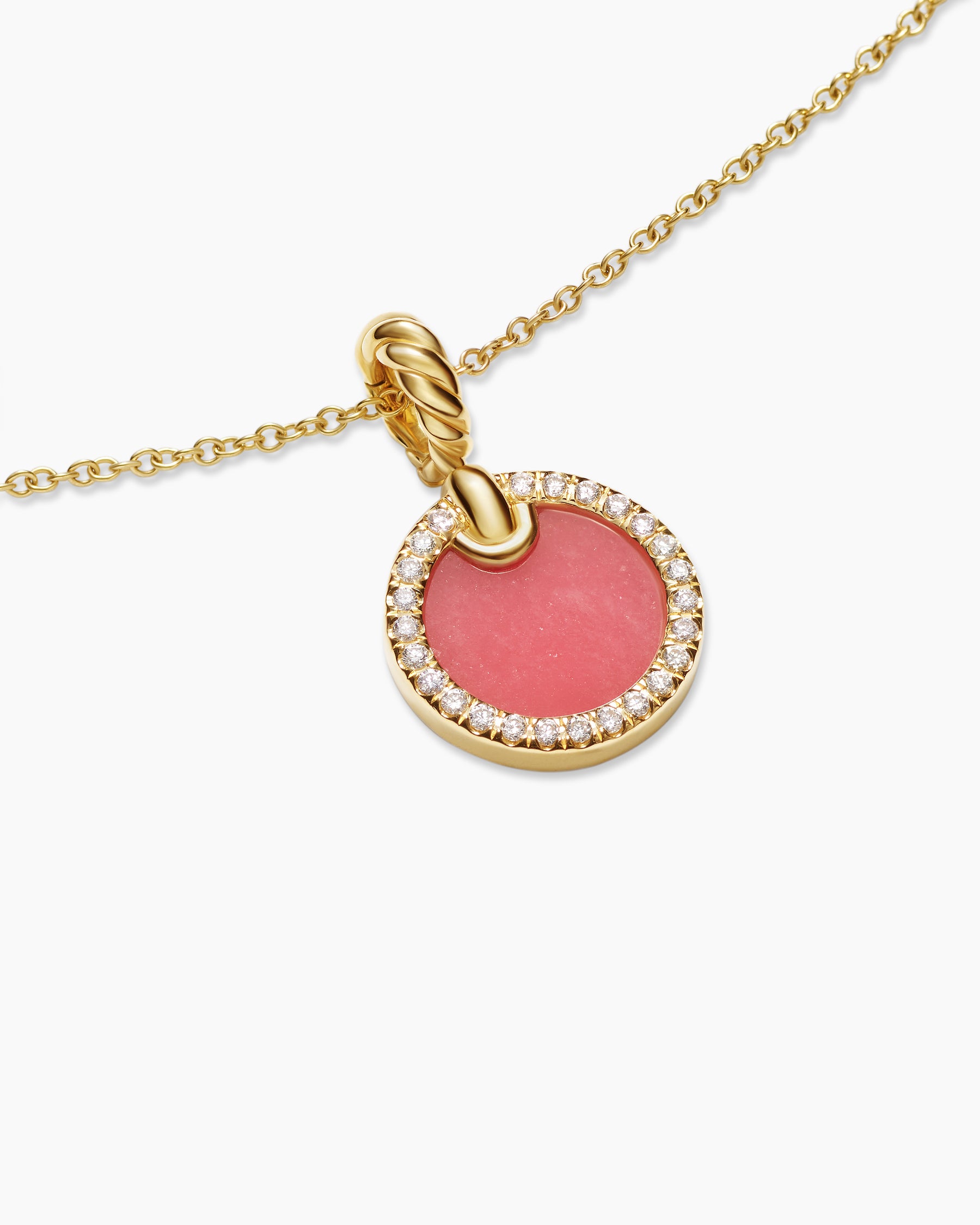 Petite DY Elements Pendant Necklace in 18K Yellow Gold with Rhodonite and Diamonds, 17.8mm - Image 5